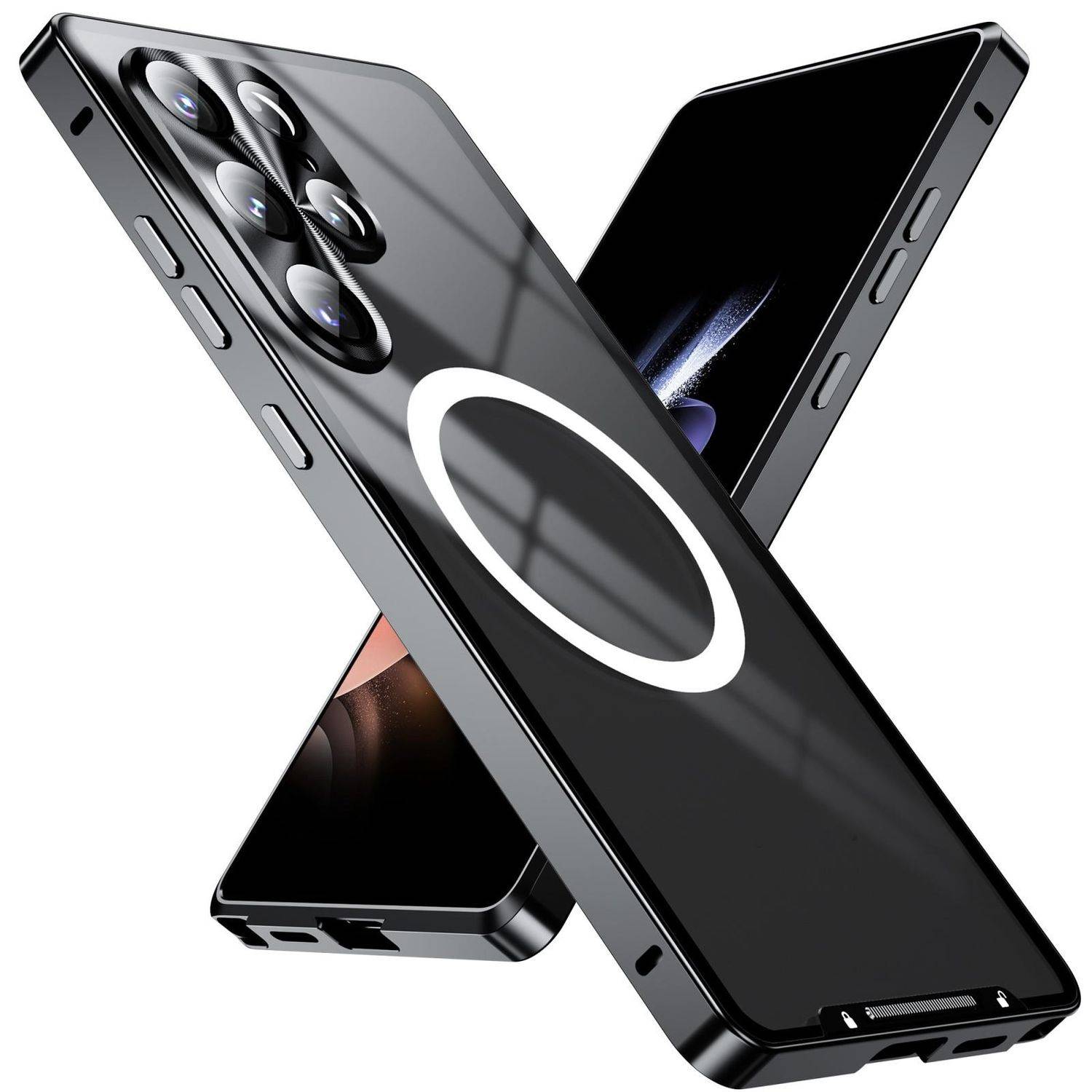 Für Samsung Galaxy S25 Ultra 5G Magnetische Magsafe Frosted Metall Design Schutz Hülle Cover Schwarz