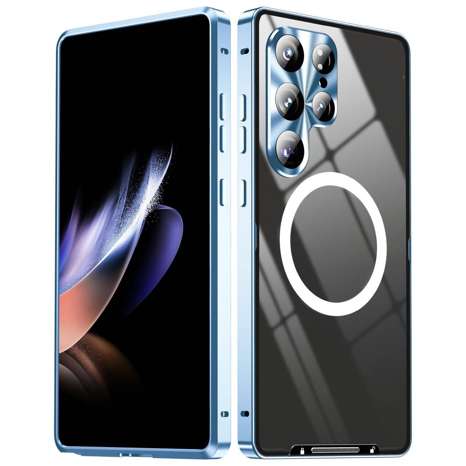 Für Samsung Galaxy S25 Ultra 5G Magnetische Magsafe Frosted Metall Design Schutz Hülle Cover Blau