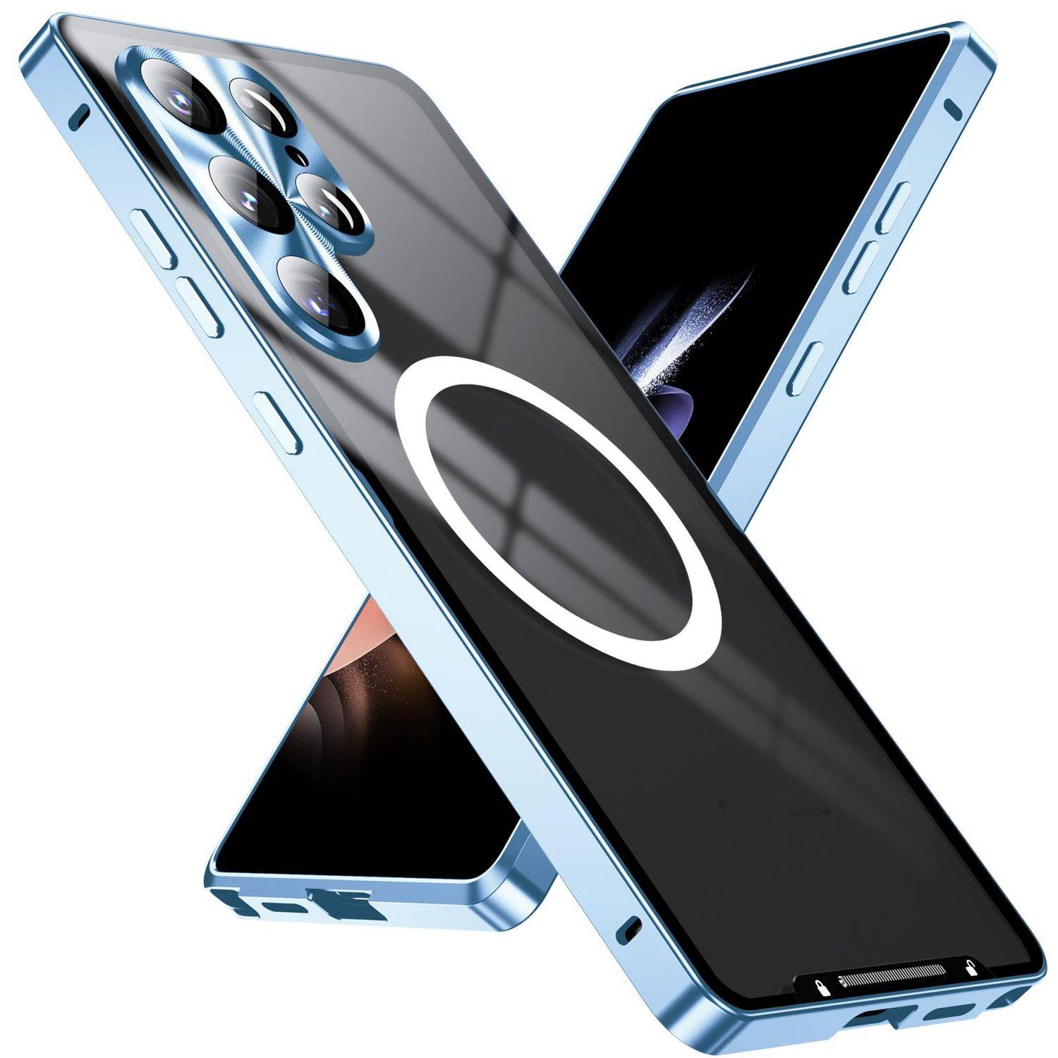 Für Samsung Galaxy S25 Ultra 5G Magnetische Magsafe Frosted Metall Design Schutz Hülle Cover Blau