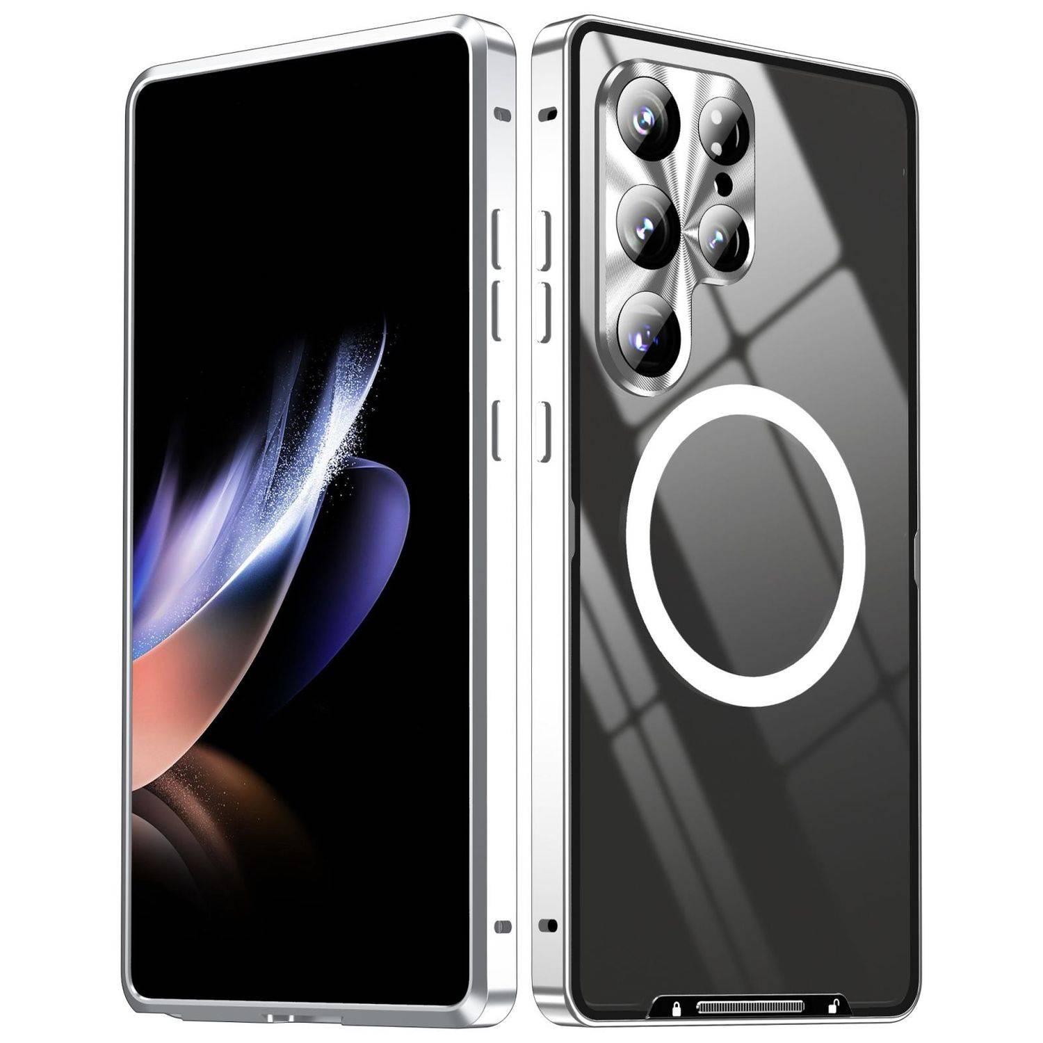 Für Samsung Galaxy S25 Ultra 5G Magnetische Magsafe Frosted Metall Design Schutz Hülle Cover Silber