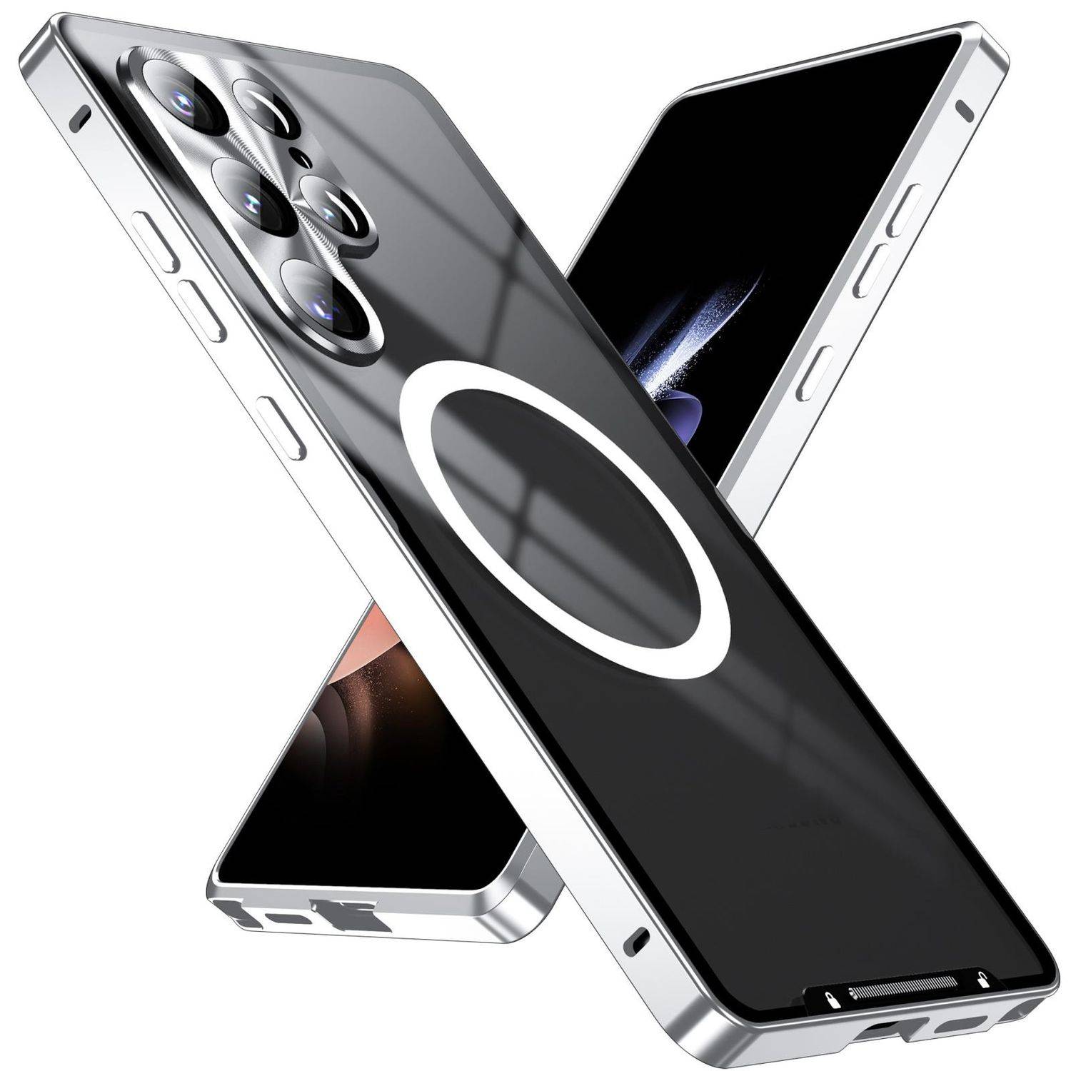 Für Samsung Galaxy S25 Ultra 5G Magnetische Magsafe Frosted Metall Design Schutz Hülle Cover Silber