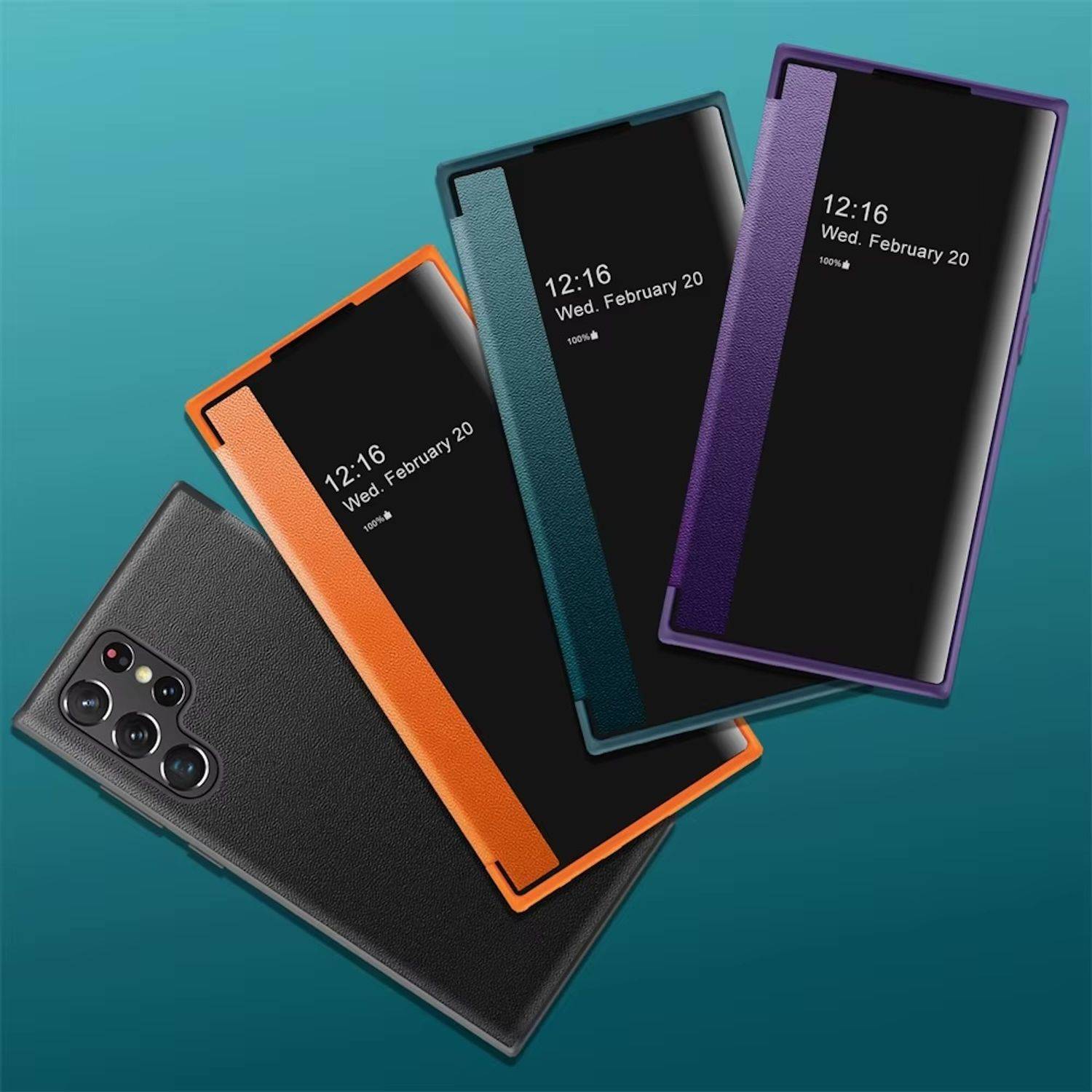 Für Samsung Galaxy S25 Ultra 5G View Spiegel Handy Smart Cover Wake UP Funktion Case Grün