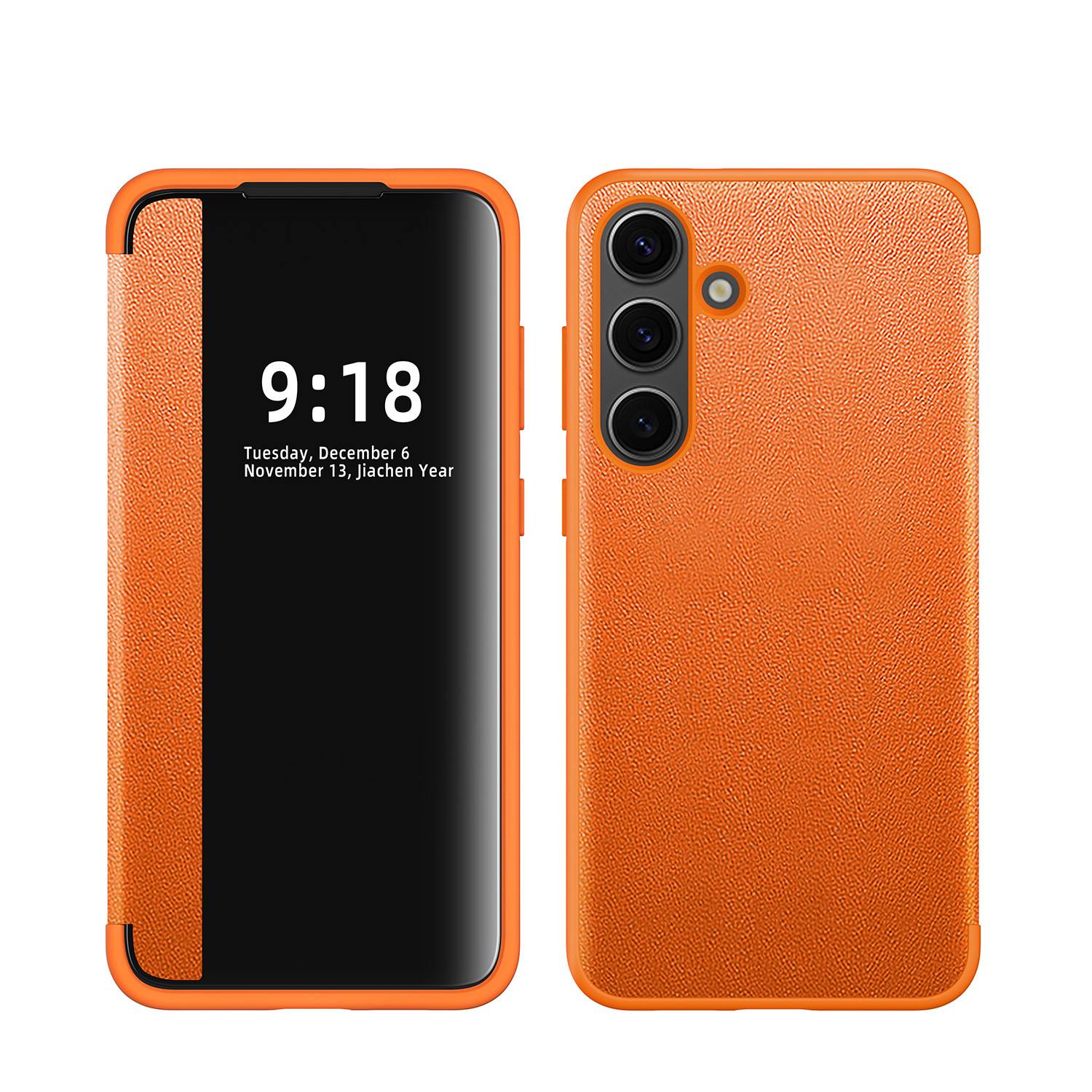 Für Samsung Galaxy S25 5G View Spiegel Handy Smart Cover Wake UP Funktion Case Orange