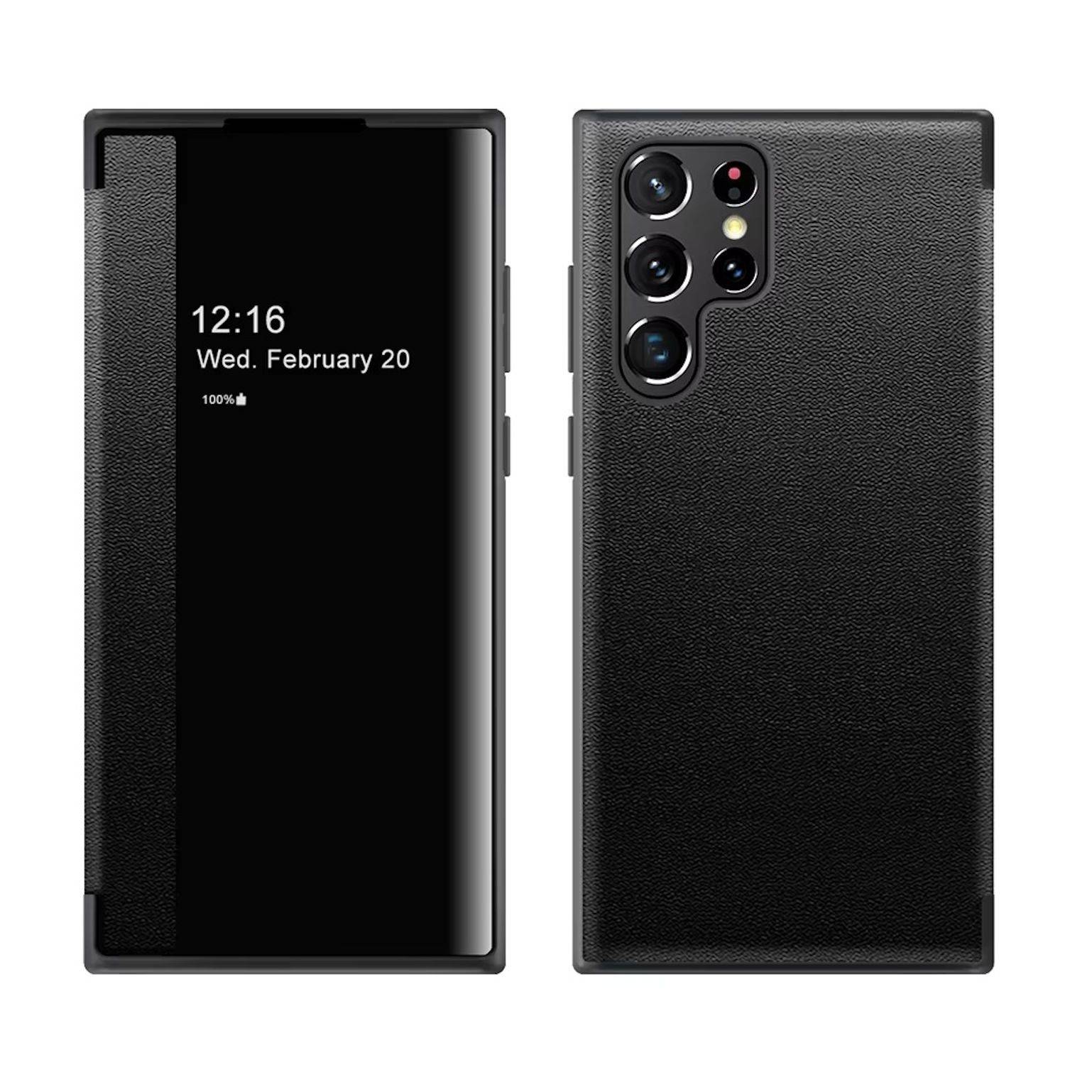 Für Samsung Galaxy S25 Ultra 5G View Spiegel Handy Smart Cover Wake UP Funktion Case Schwarz