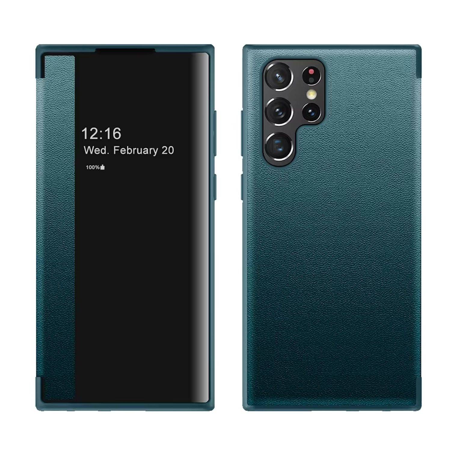 Für Samsung Galaxy S25 Ultra 5G View Spiegel Handy Smart Cover Wake UP Funktion Case Grün