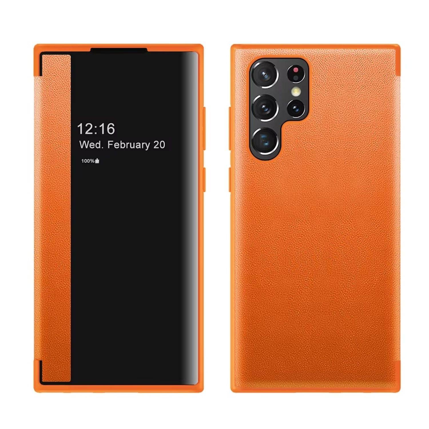 Für Samsung Galaxy S25 Ultra 5G View Spiegel Handy Smart Cover Wake UP Funktion Case Orange