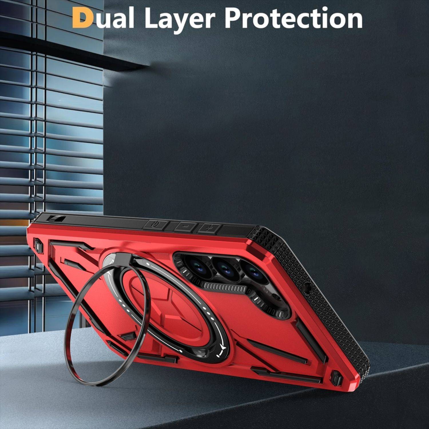 Für Samsung Galaxy S25 Ultra 5G Armor II Series MagSafe Magnet Ring Schutz Hülle Schwarz