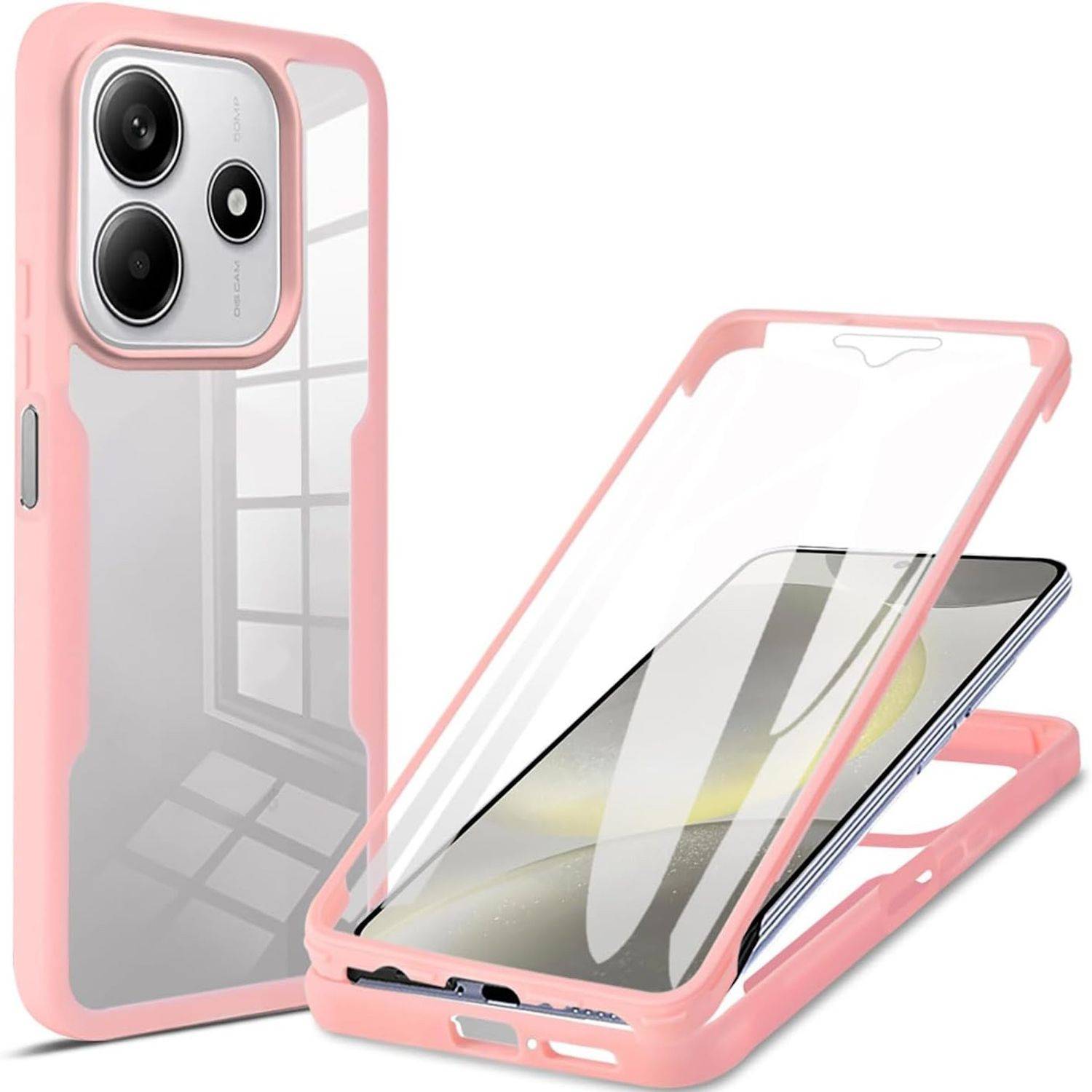 Für Xiaomi Redmi Note 14 5G Full Cover 360 Grad Acrylic Hybrid TPU Hülle Rosa