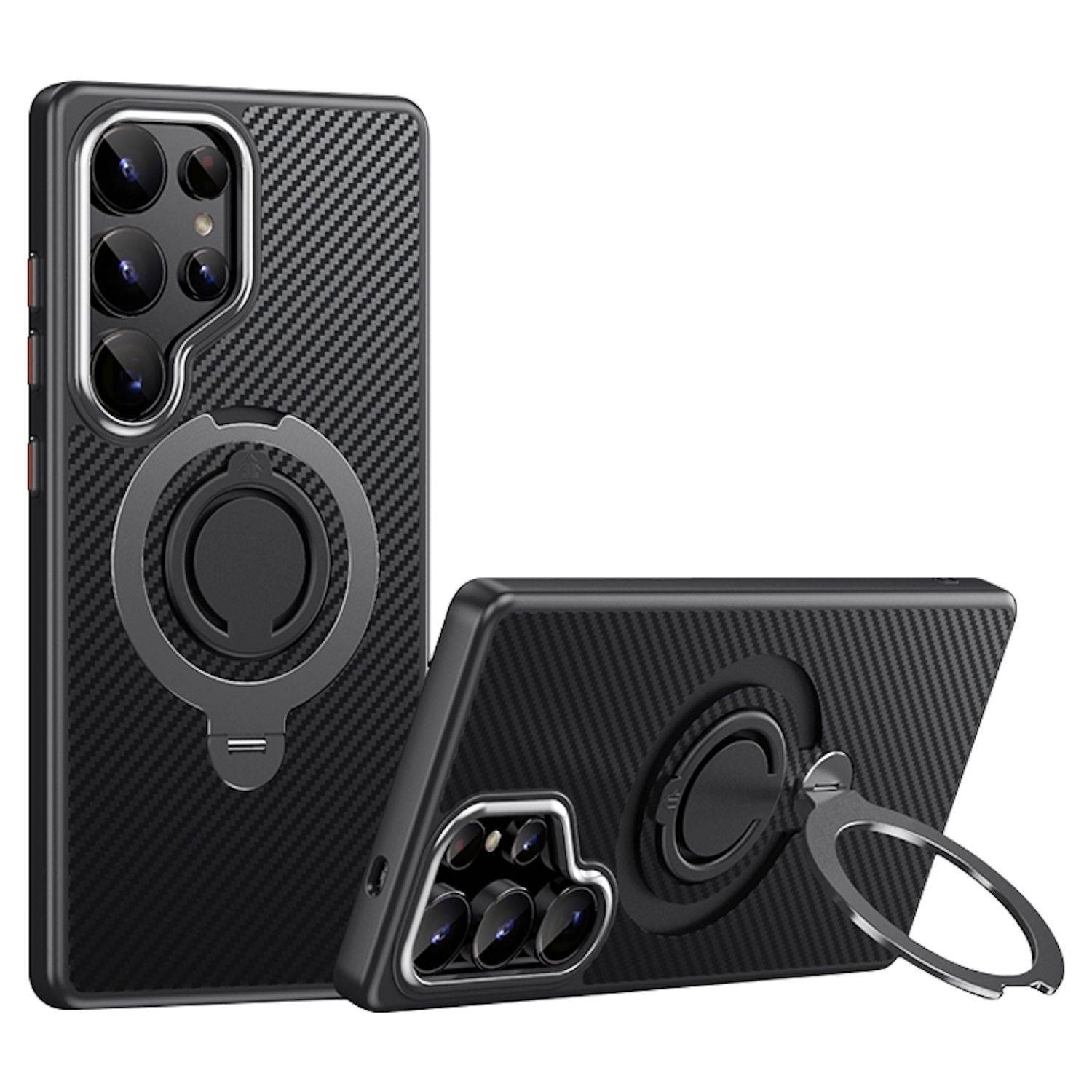 Für Samsung Galaxy S25 Ultra MagSafe Carbon Design TPU 360 Ring Hülle Grau