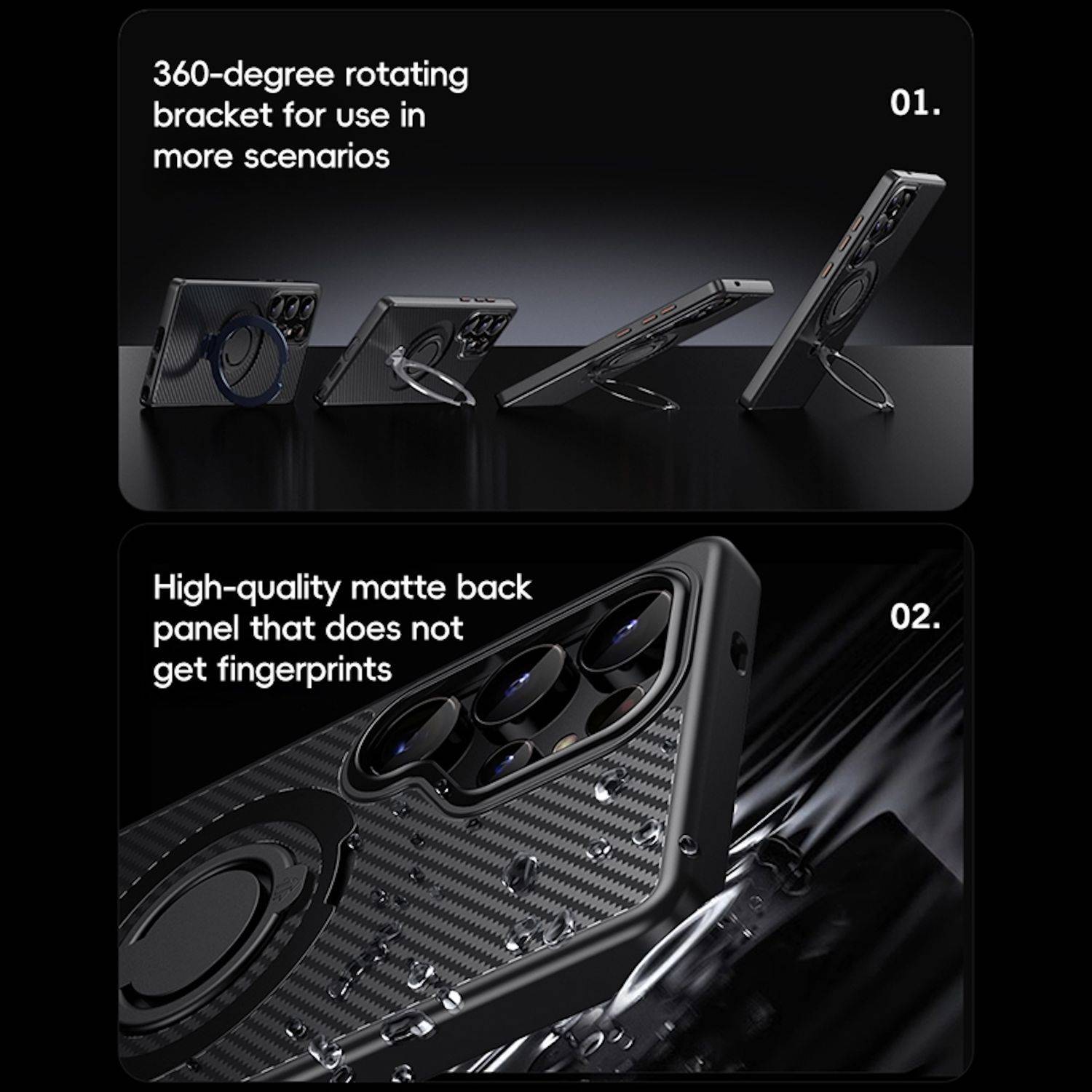 Für Samsung Galaxy S25 Ultra MagSafe Carbon Design TPU 360 Ring Hülle Grau