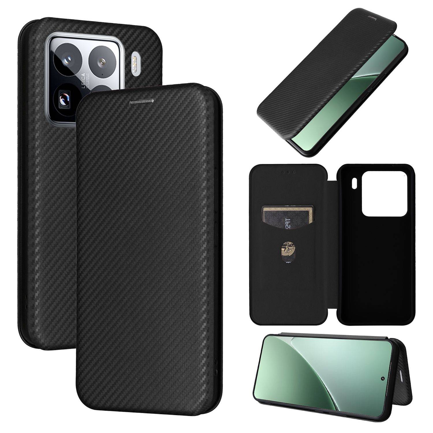 Für Xiaomi 15 Pro Carbon Faser Textur Hybrid Flip Design Schutz Hülle Schwarz