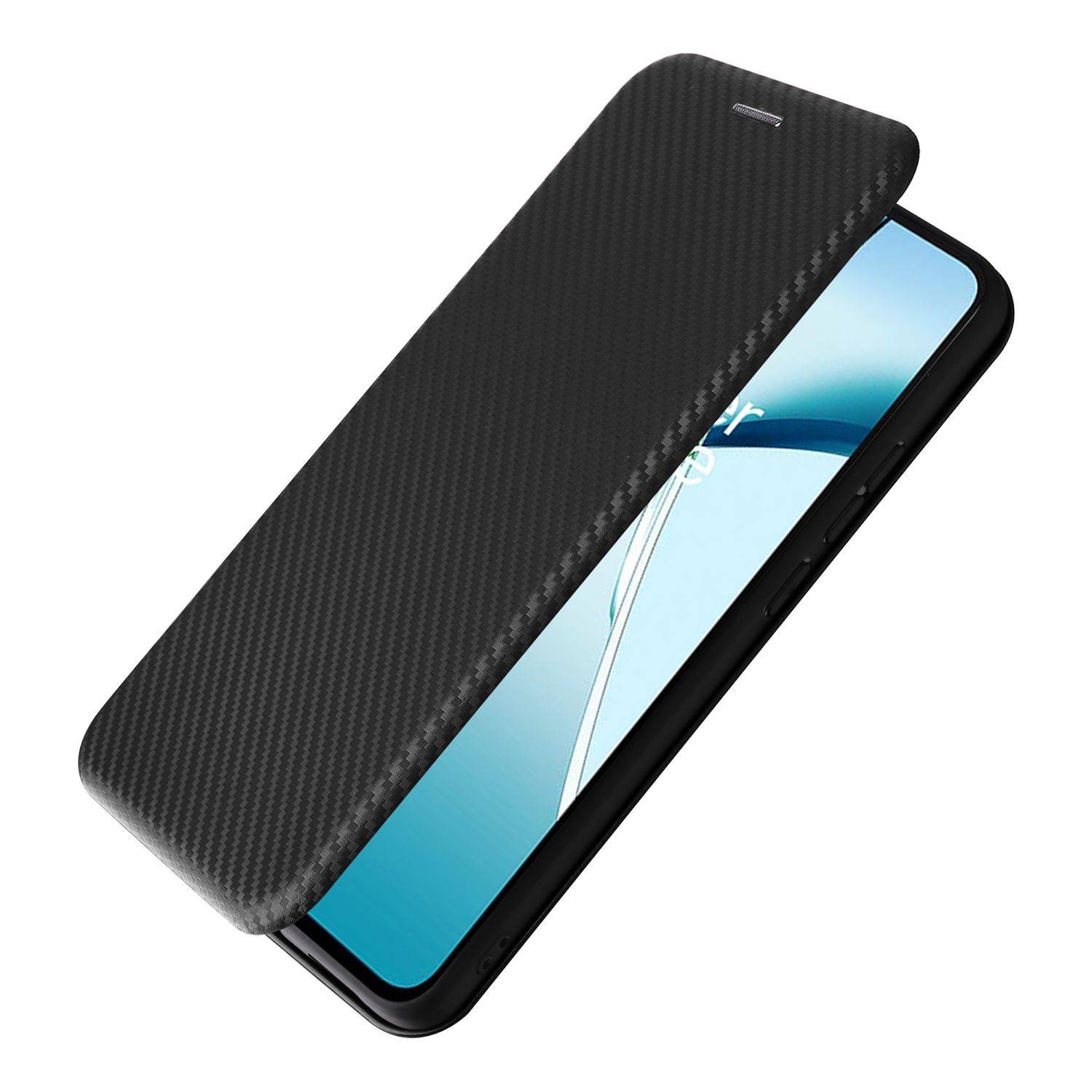 Für OnePlus Nord CE4 Lite Carbon Faser Flip Textur Design Schutz Hülle Schwarz