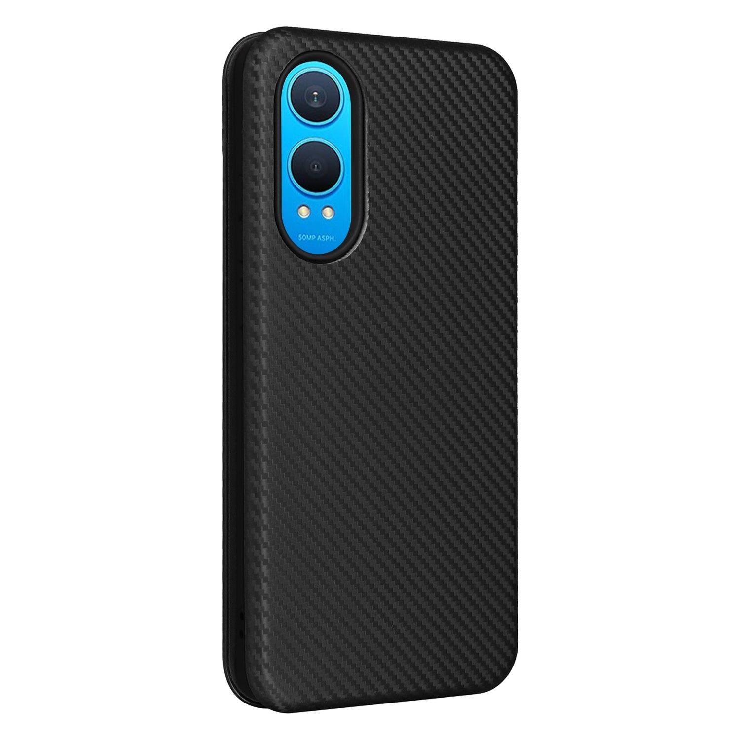 Für OnePlus Nord CE4 Lite Carbon Faser Flip Textur Design Schutz Hülle Schwarz