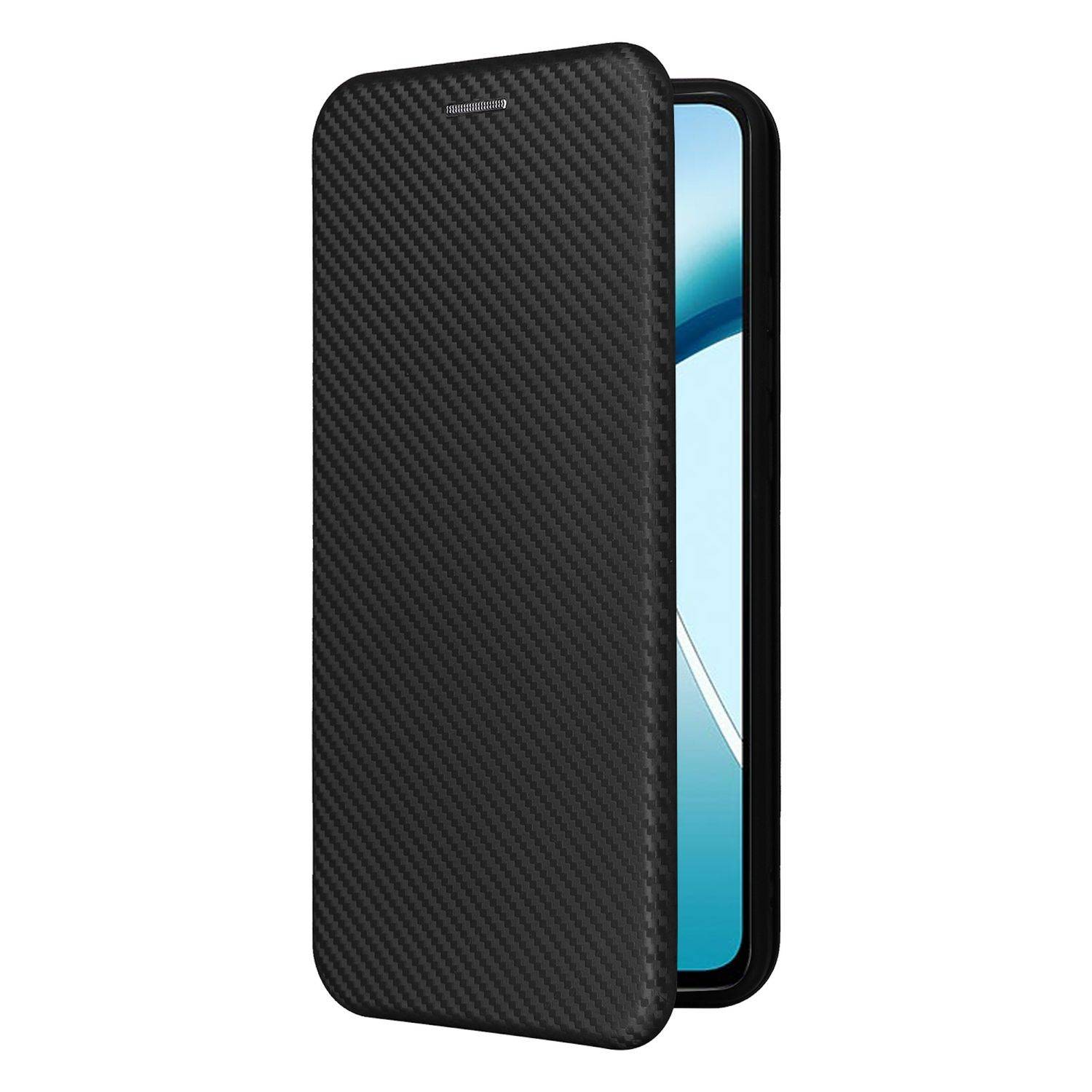 Für OnePlus Nord CE4 Lite Carbon Faser Flip Textur Design Schutz Hülle Schwarz