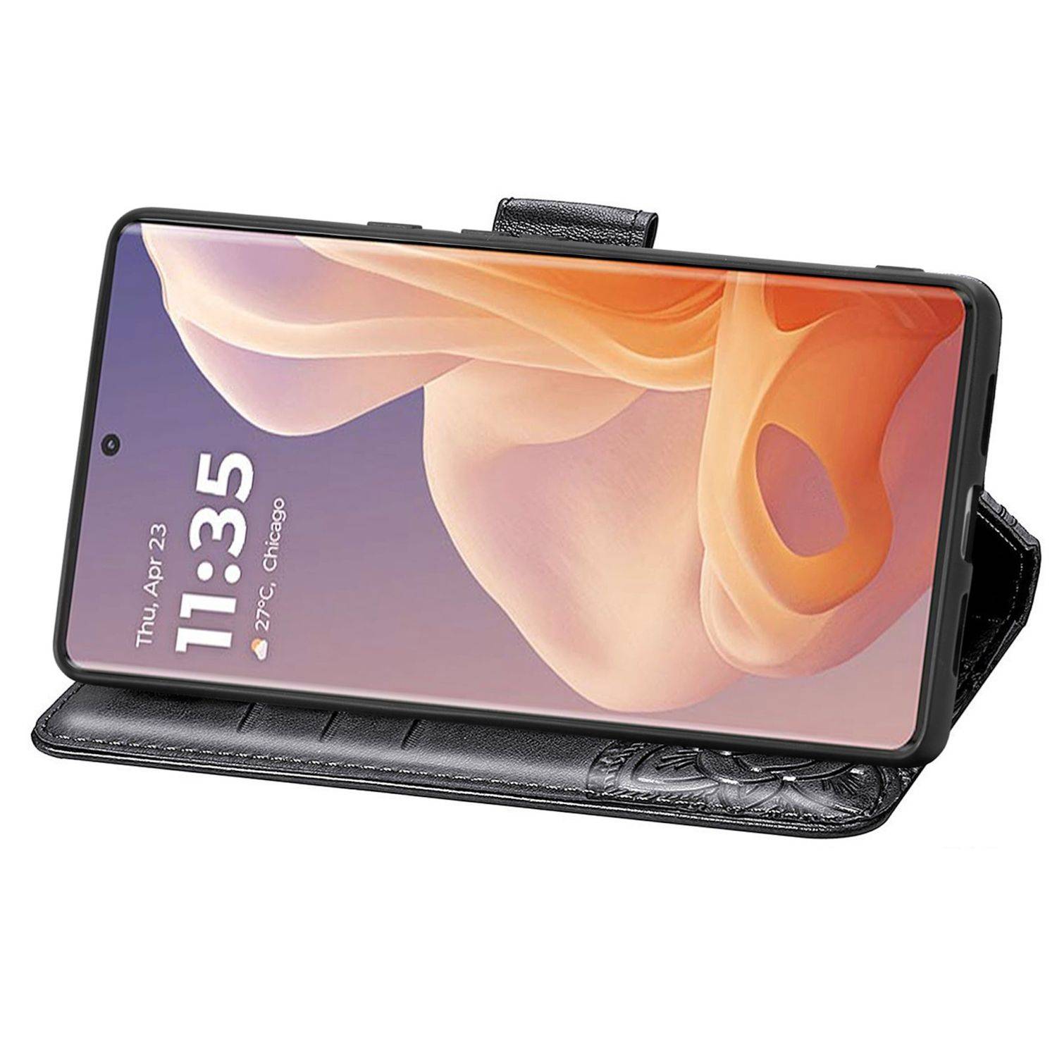 Für Motorola Moto G85 Kunstleder Wallet Handy Tasche Schmetterling Design Hülle Etuis Schwarz