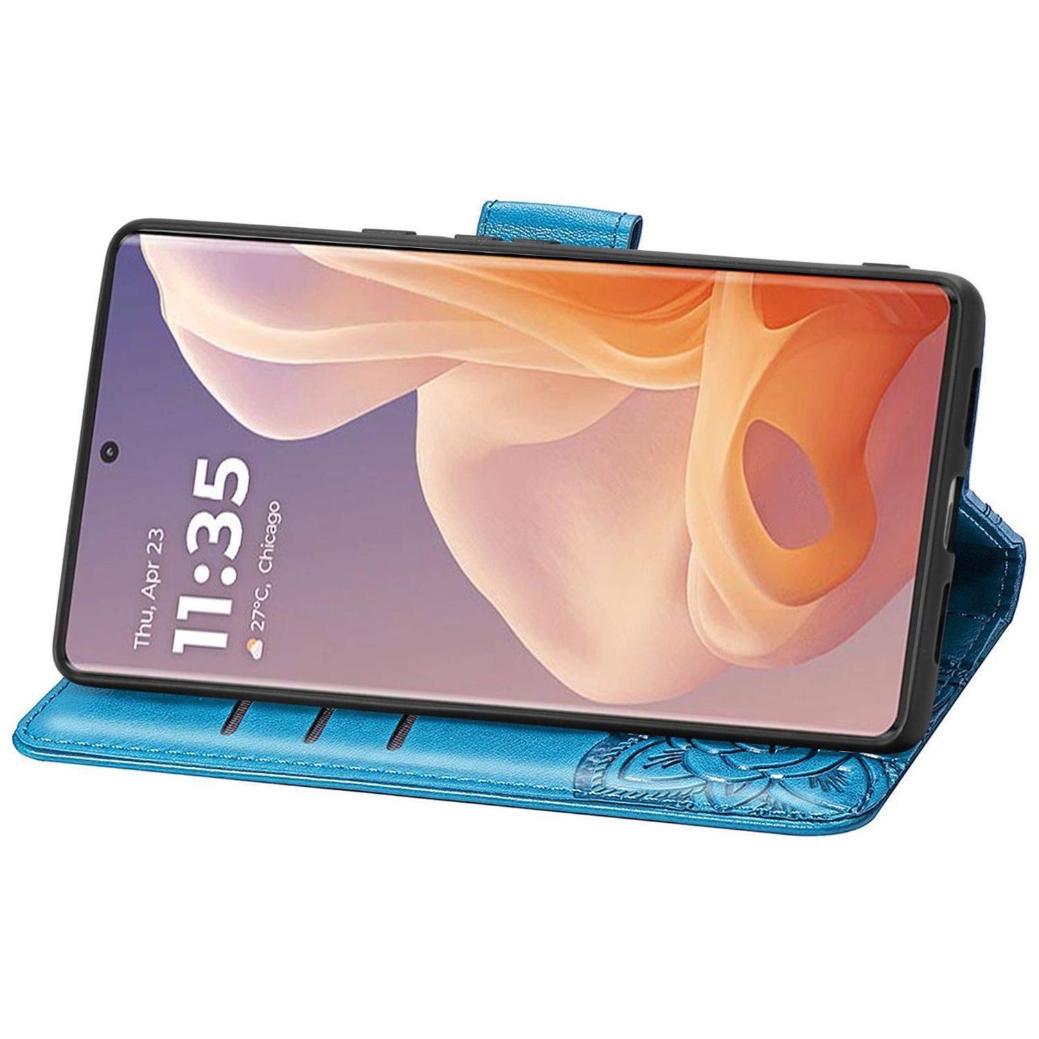 Für Motorola Moto G85 Kunstleder Wallet Handy Tasche Schmetterling Design Hülle Etuis Blau