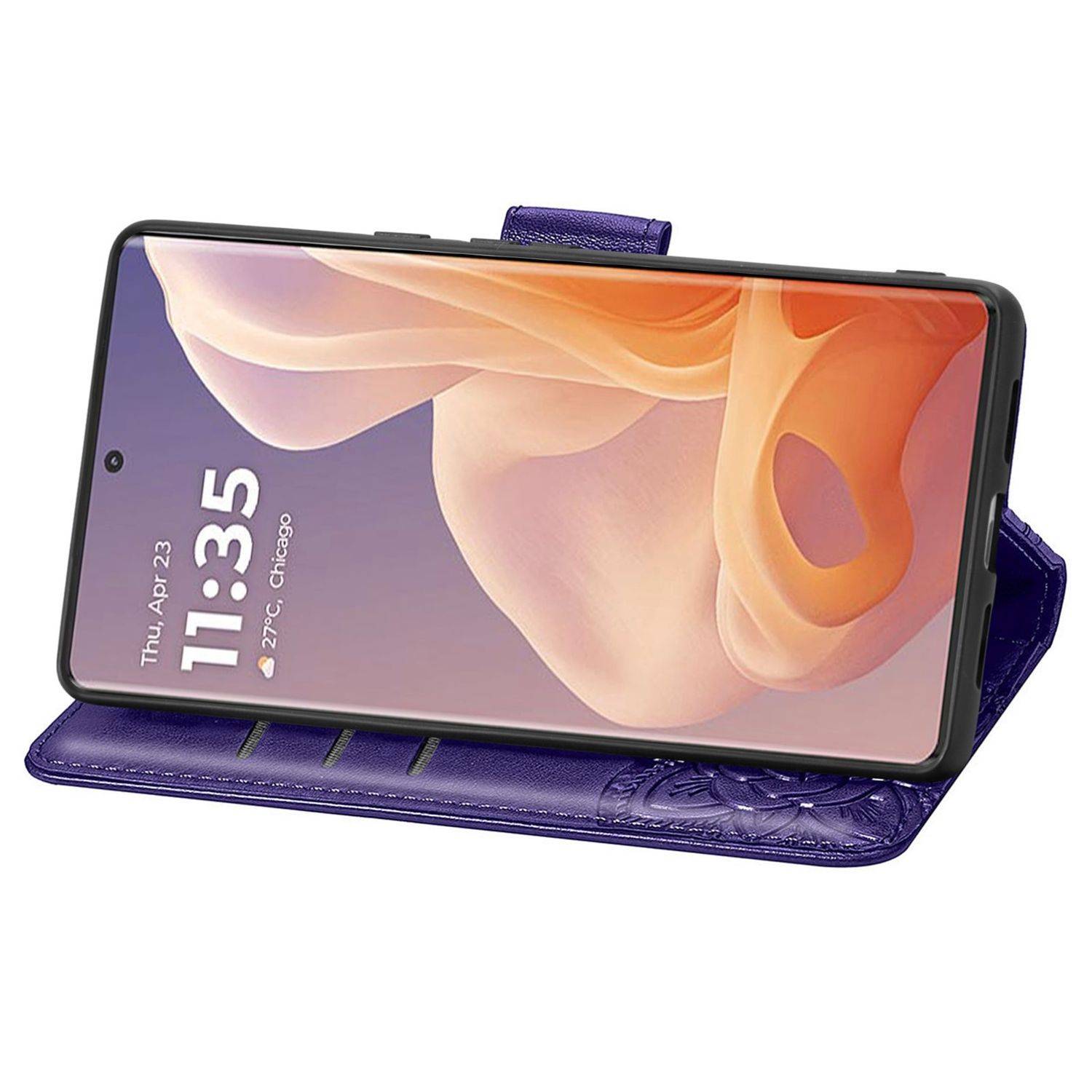 Für Motorola Moto G85 Kunstleder Wallet Handy Tasche Schmetterling Design Hülle Etuis Lila