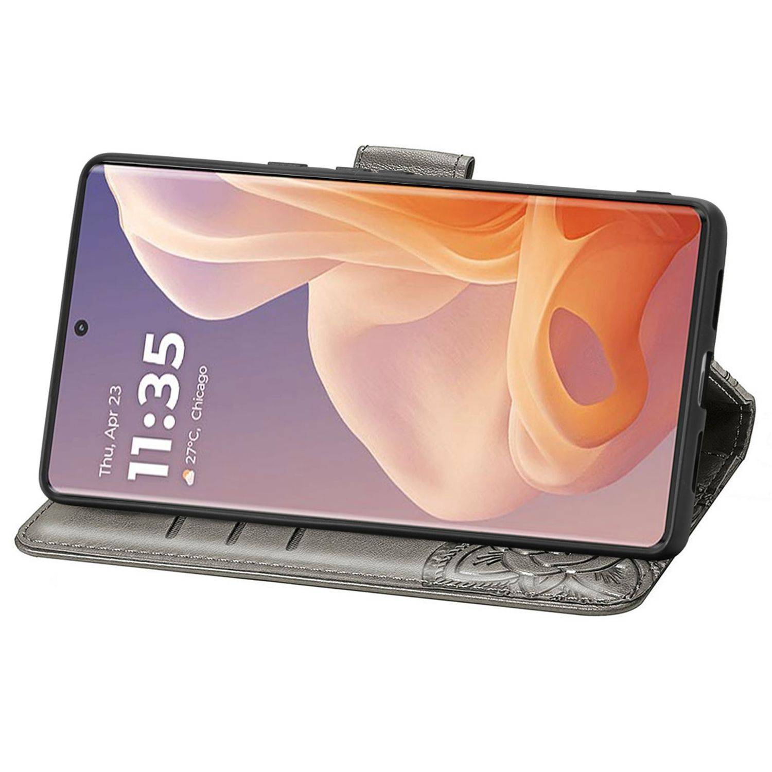 Für Motorola Moto G85 Kunstleder Wallet Handy Tasche Schmetterling Design Hülle Etuis Grau