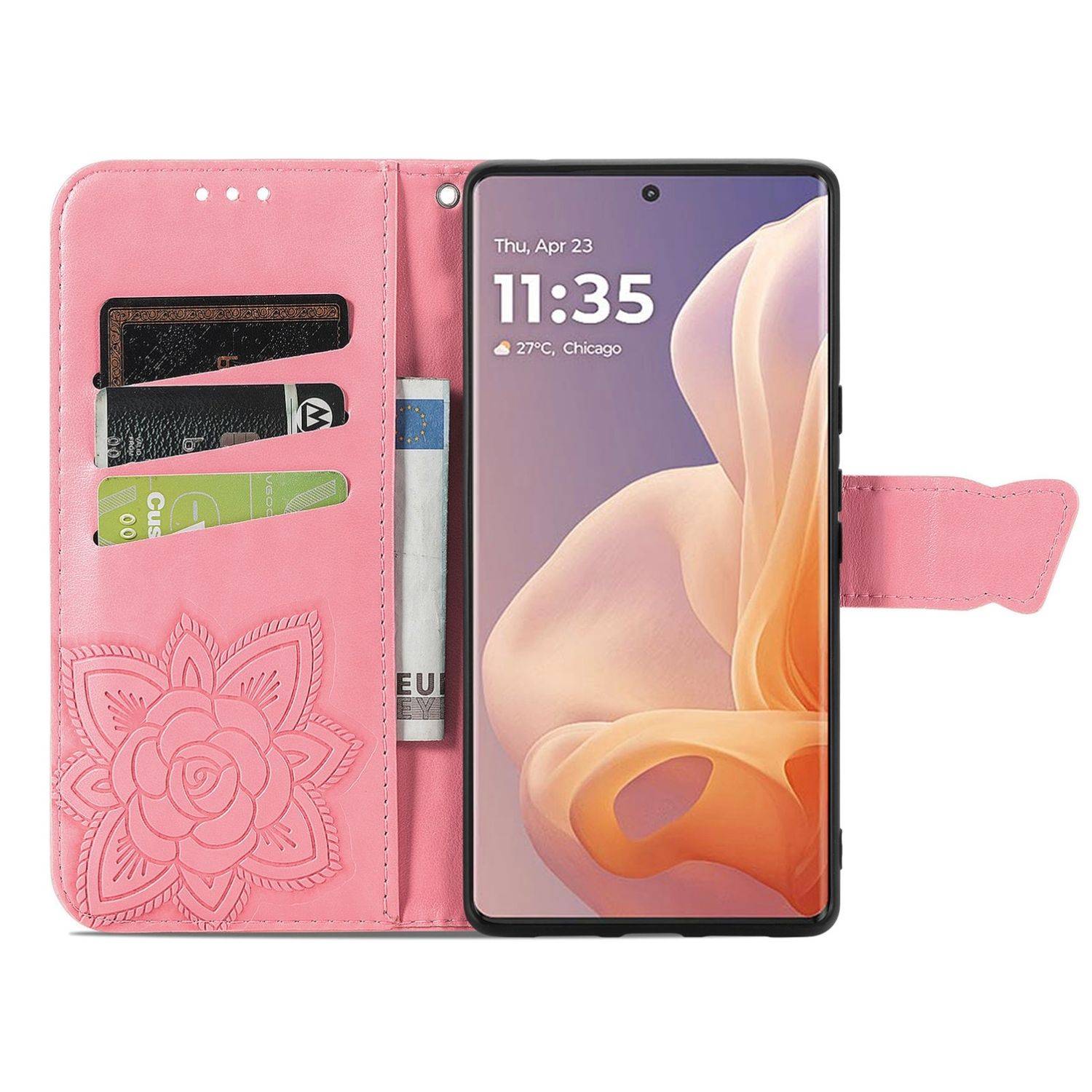 Für Motorola Moto G85 Kunstleder Wallet Handy Tasche Schmetterling Design Hülle Etuis Pink
