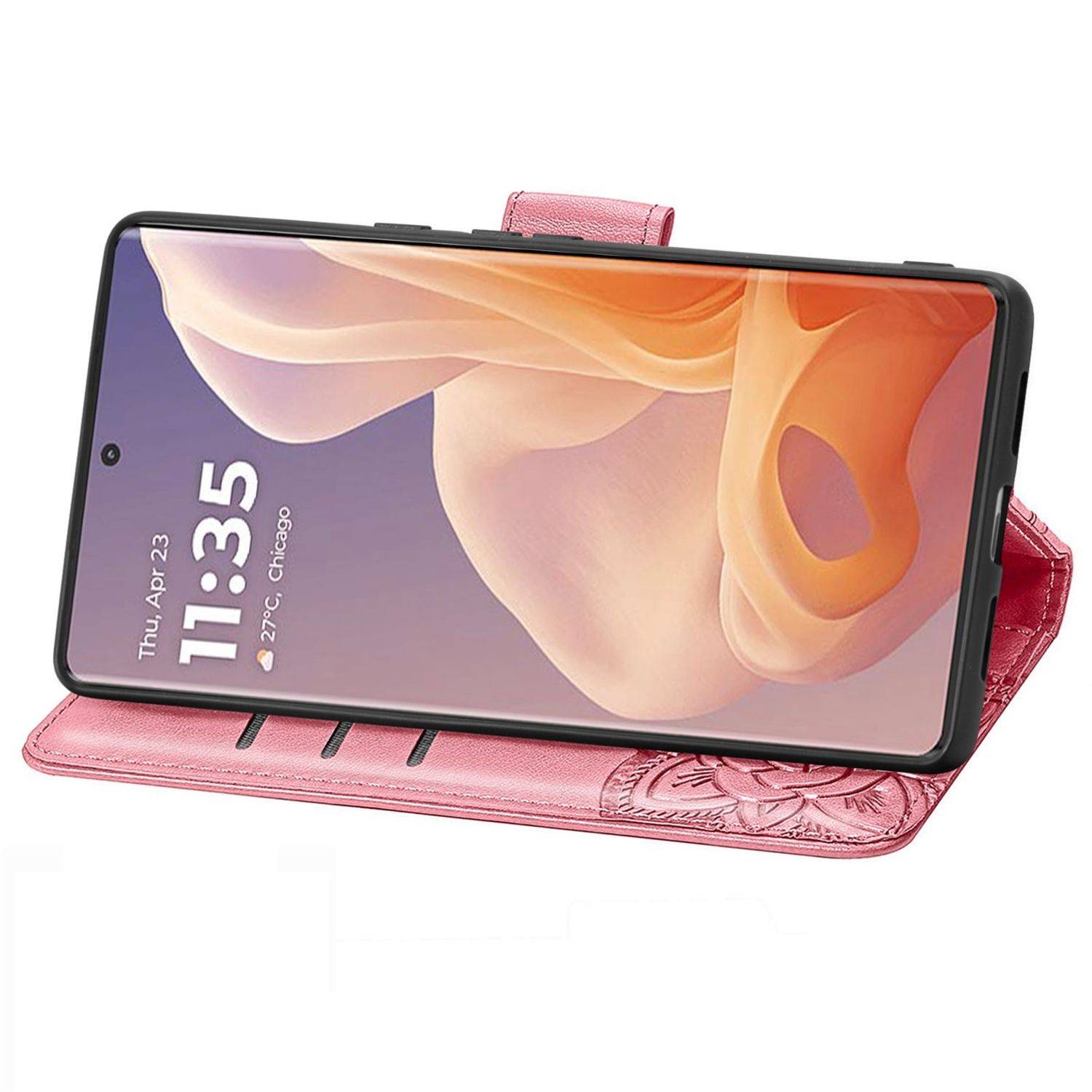 Für Motorola Moto G85 Kunstleder Wallet Handy Tasche Schmetterling Design Hülle Etuis Pink