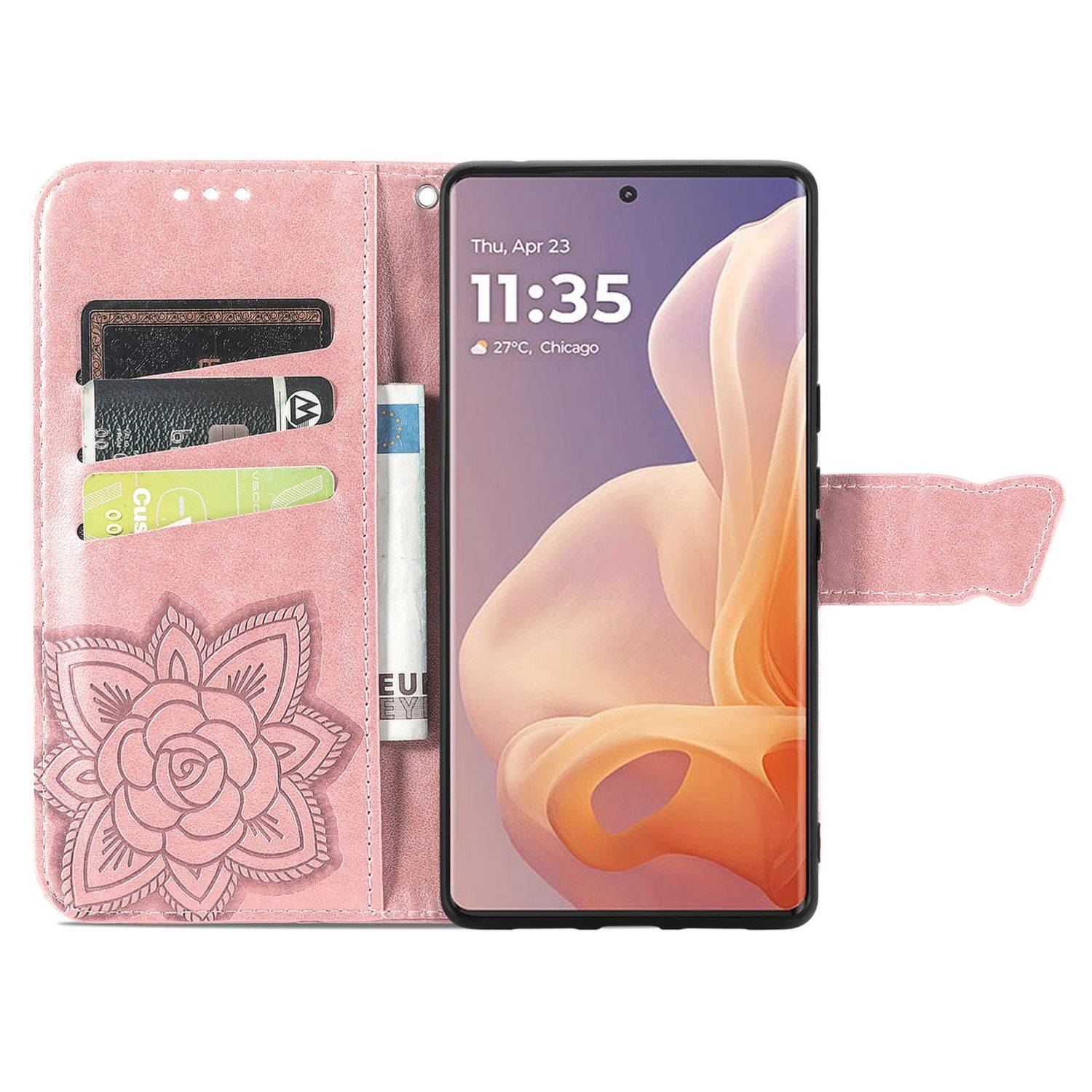 Für Motorola Moto G85 Kunstleder Wallet Handy Tasche Schmetterling Design Hülle Etuis Rosa
