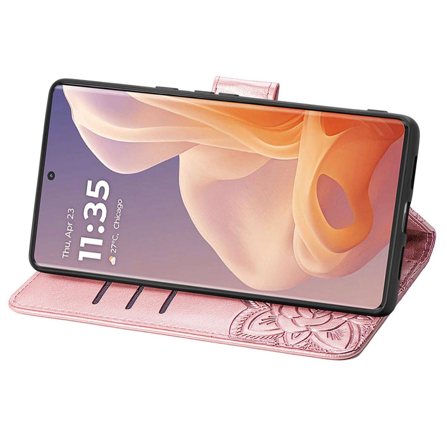 Für Motorola Moto G85 Kunstleder Wallet Handy Tasche Schmetterling Design Hülle Etuis Rosa