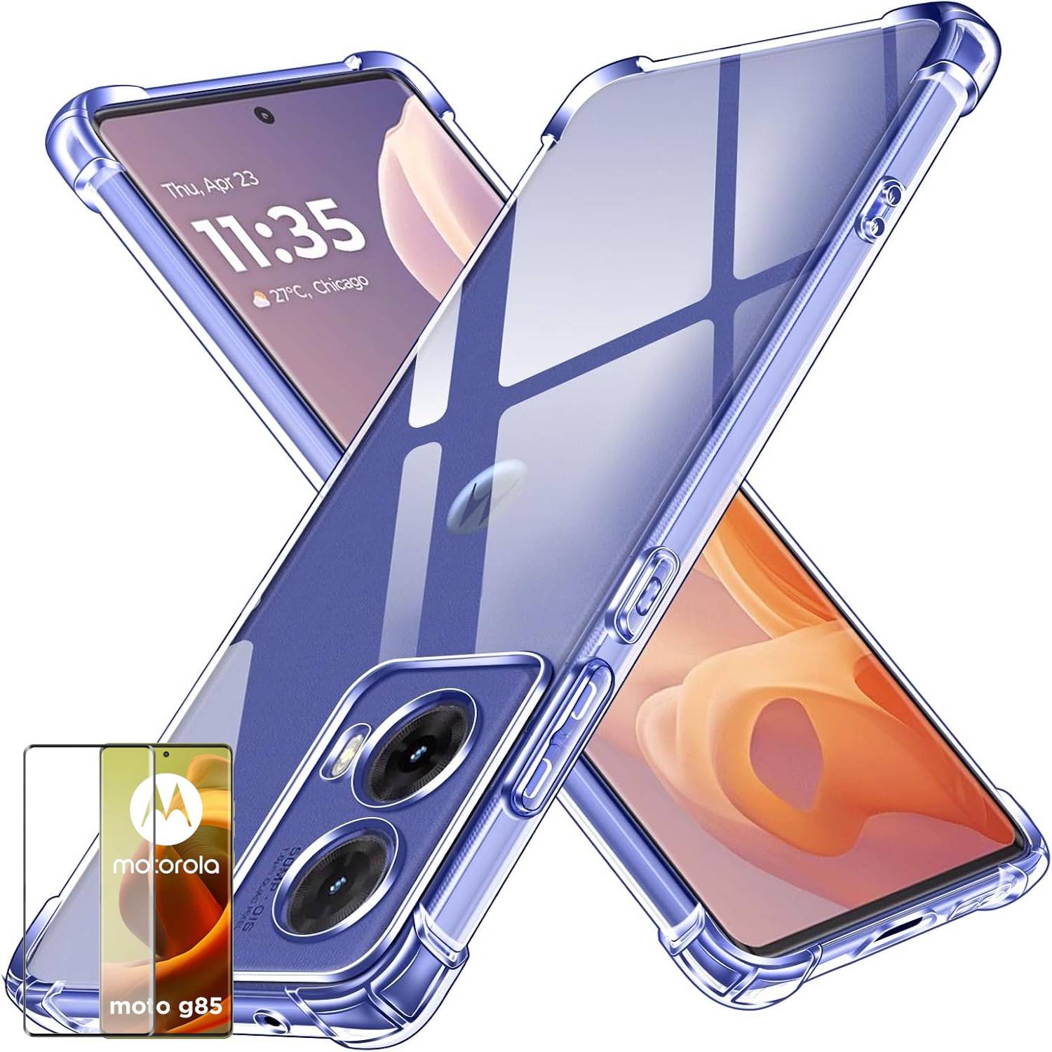 Für Motorola Moto G85 5G Schock TPU Case Transparent + 4D Curved Glas Handy Hülle Schutz
