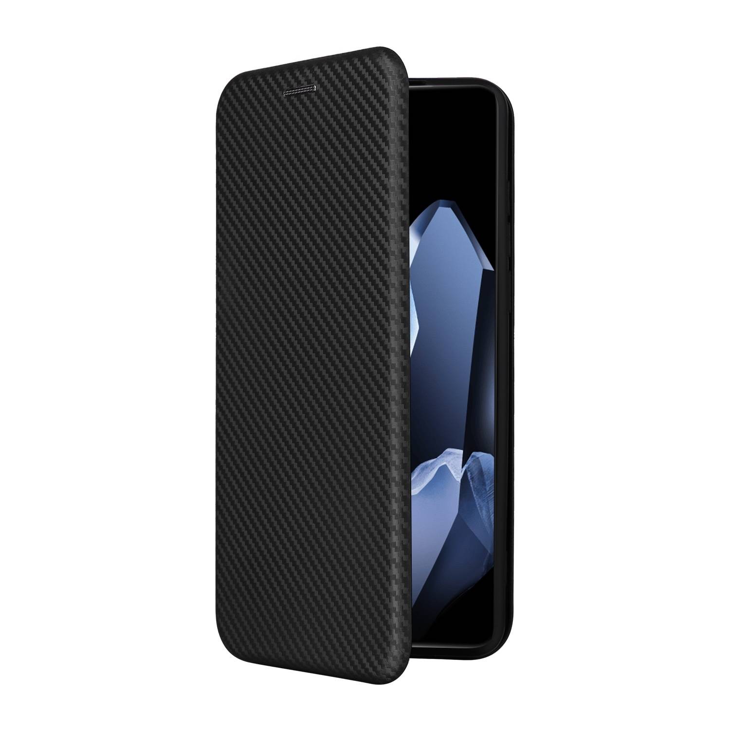 Für OnePlus 13 Carbon Faser Textur Hybrid Flip Design Schutz Handy Hülle Schwarz