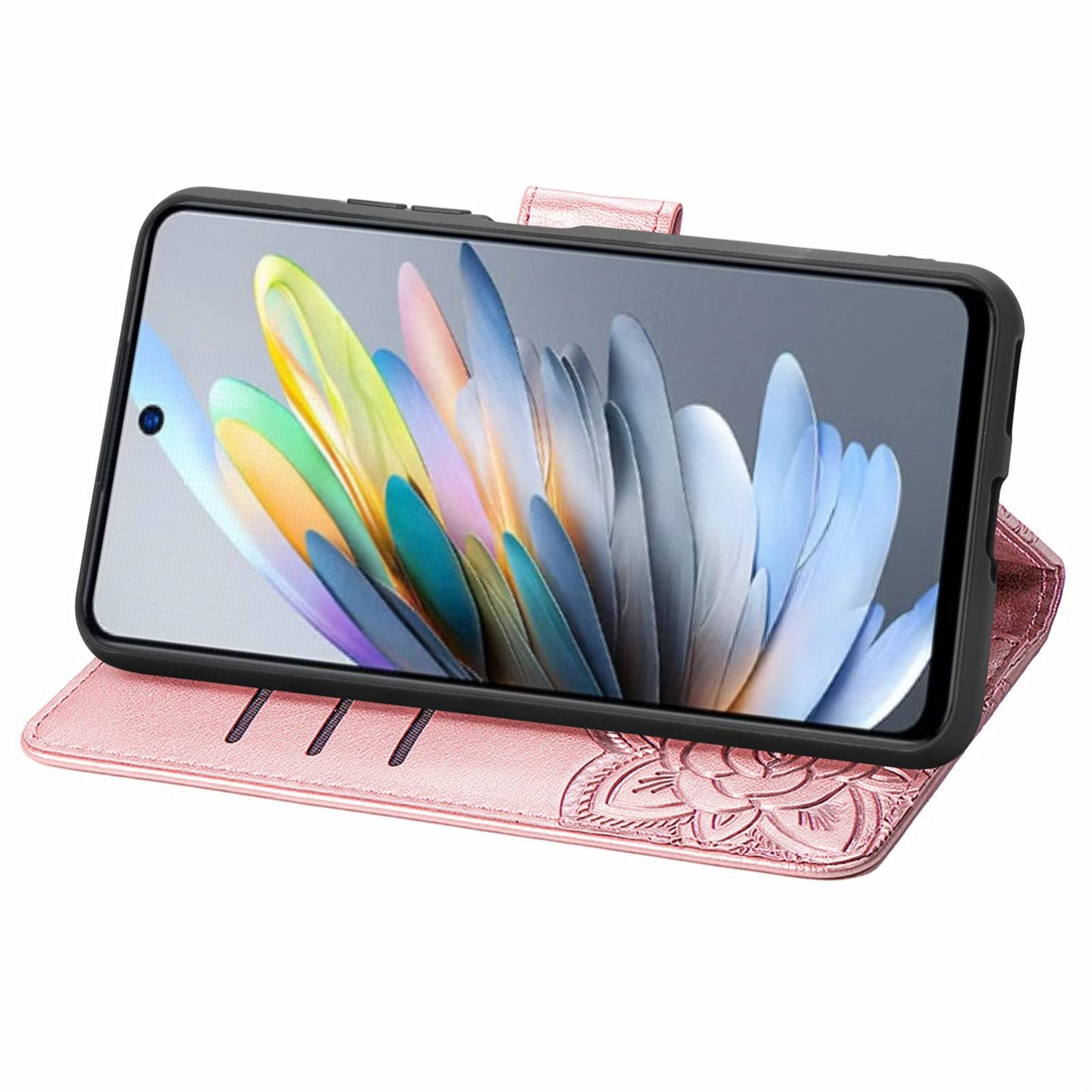 Für ZTE Blade A75 4G Kunstleder Wallet Handy Tasche Schmetterling Design Hülle Etuis Rosa