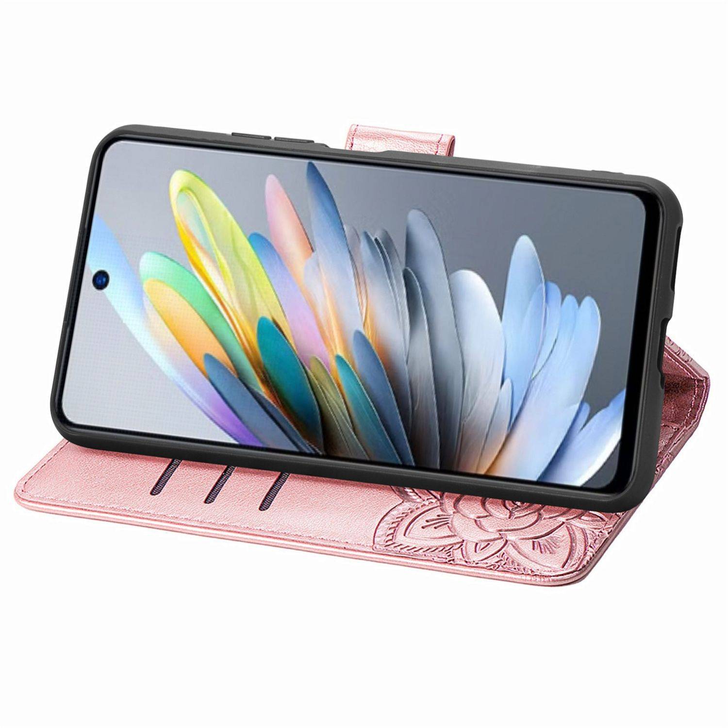Für ZTE Blade A75 4G Kunstleder Wallet Handy Tasche Schmetterling Design Hülle Etuis Rosa