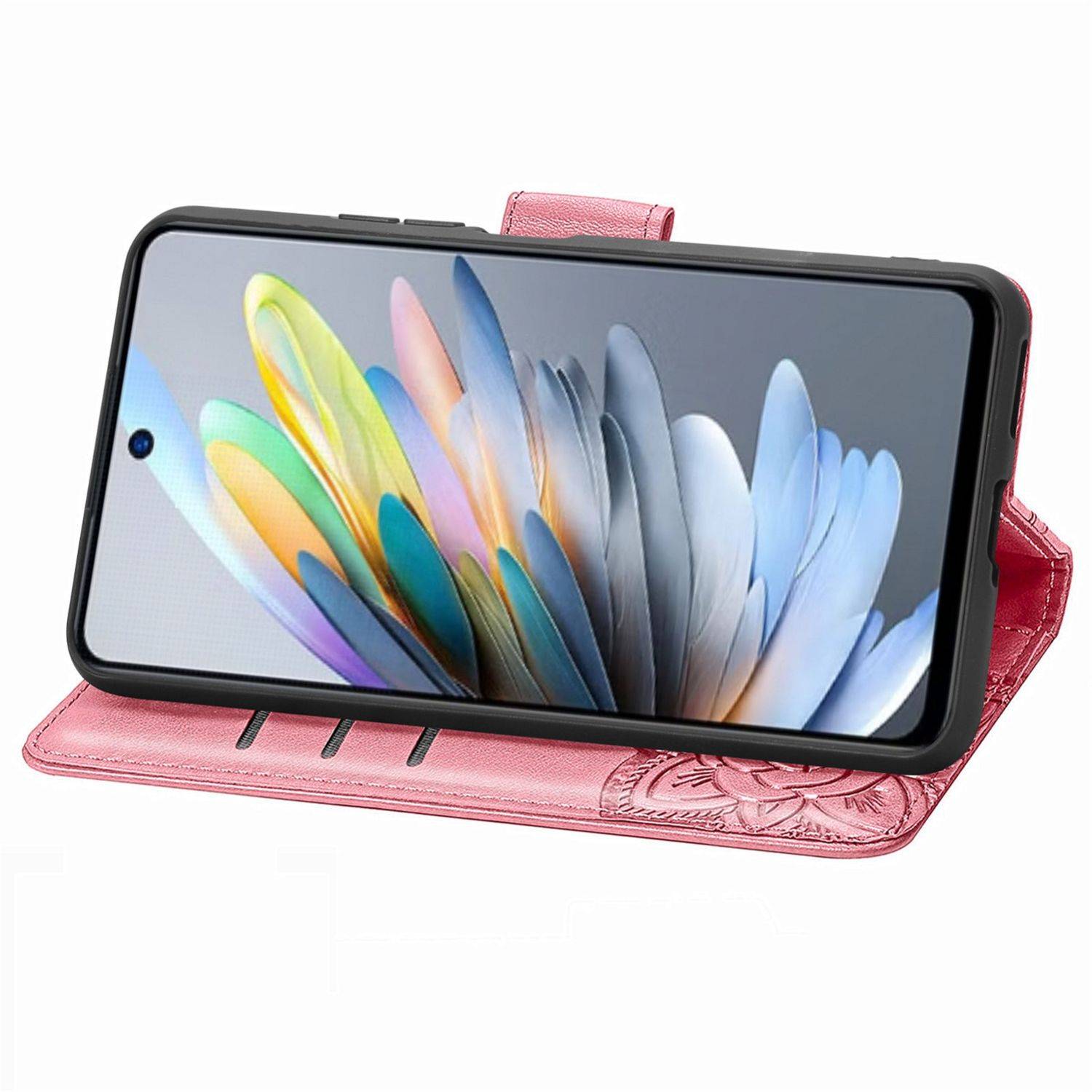 Für ZTE Blade A75 4G Kunstleder Wallet Handy Tasche Schmetterling Design Hülle Etuis Pink