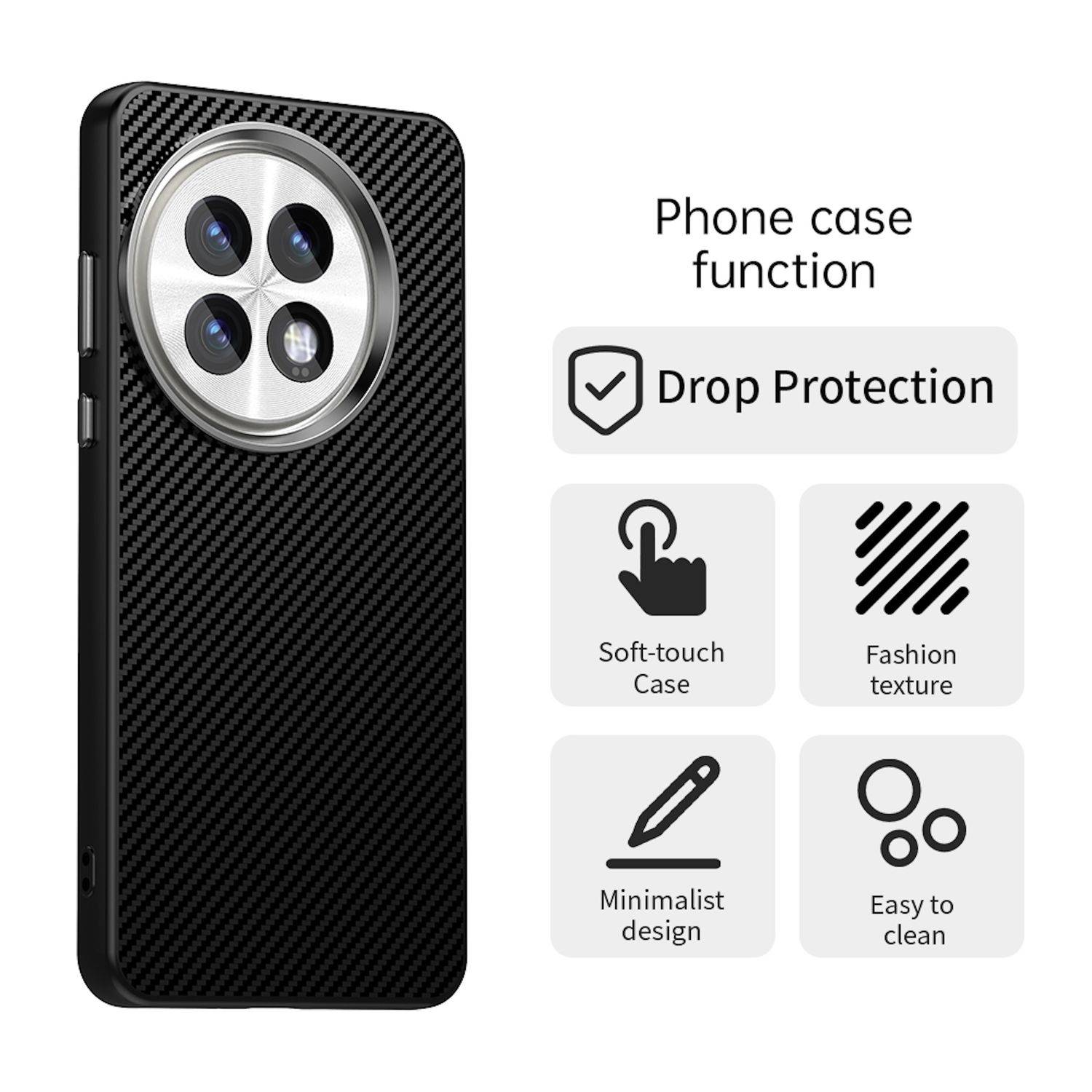 Für OnePlus 13 Carbon Faser IMD Textur Hybrid Design Schutz Handy Hülle Schwarz