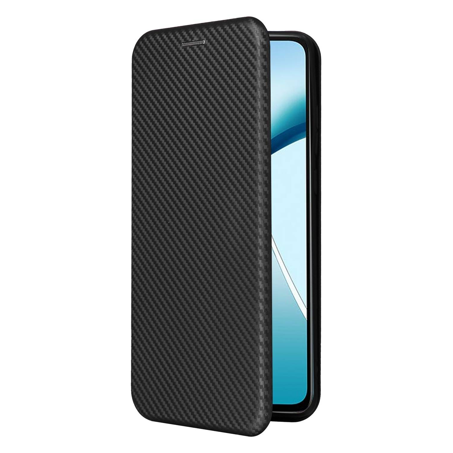 Für Motorola Moto G85 Carbon Faser Textur Hybrid Flip Schutz Handy Hülle Schwarz
