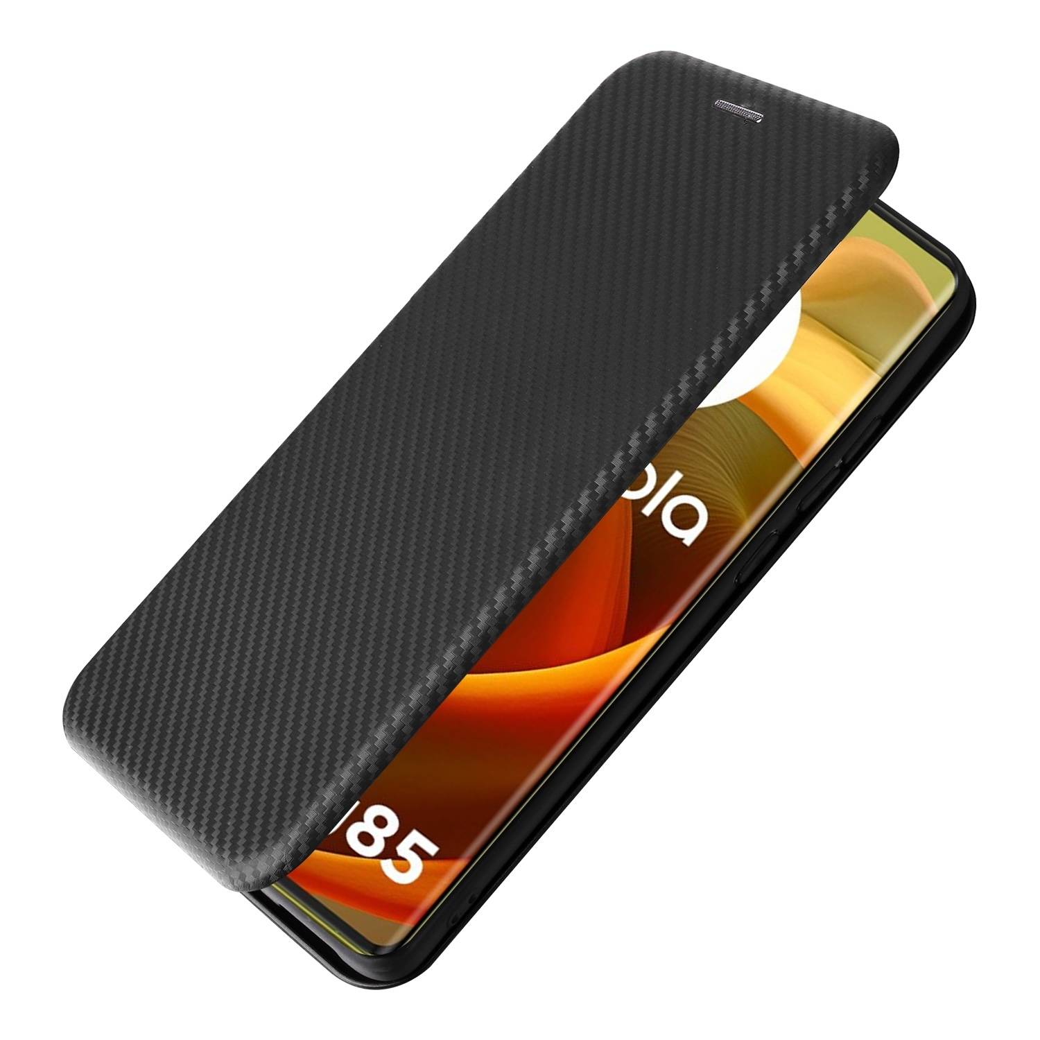 Für Motorola Moto G85 Carbon Faser Textur Hybrid Flip Schutz Handy Hülle Schwarz