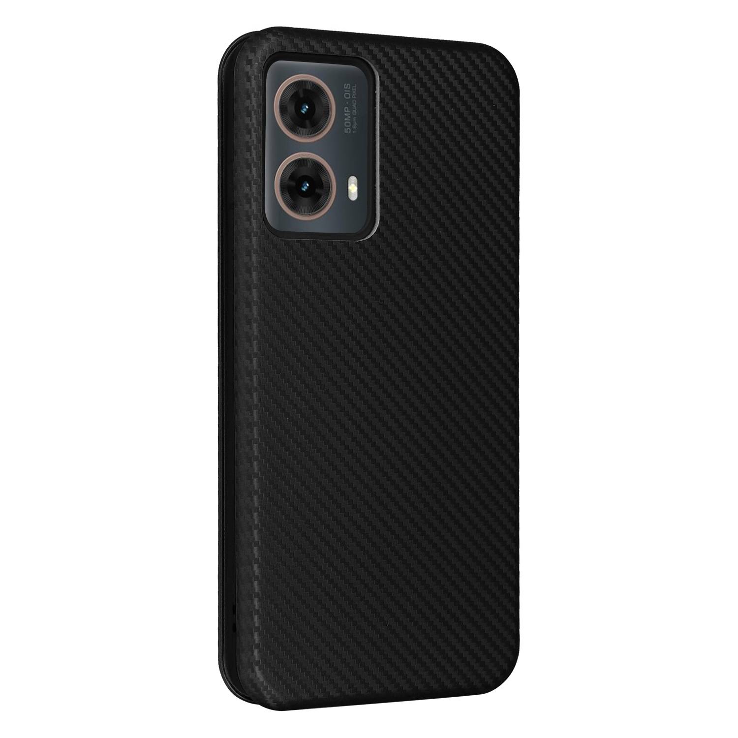 Für Motorola Moto G85 Carbon Faser Textur Hybrid Flip Schutz Handy Hülle Schwarz
