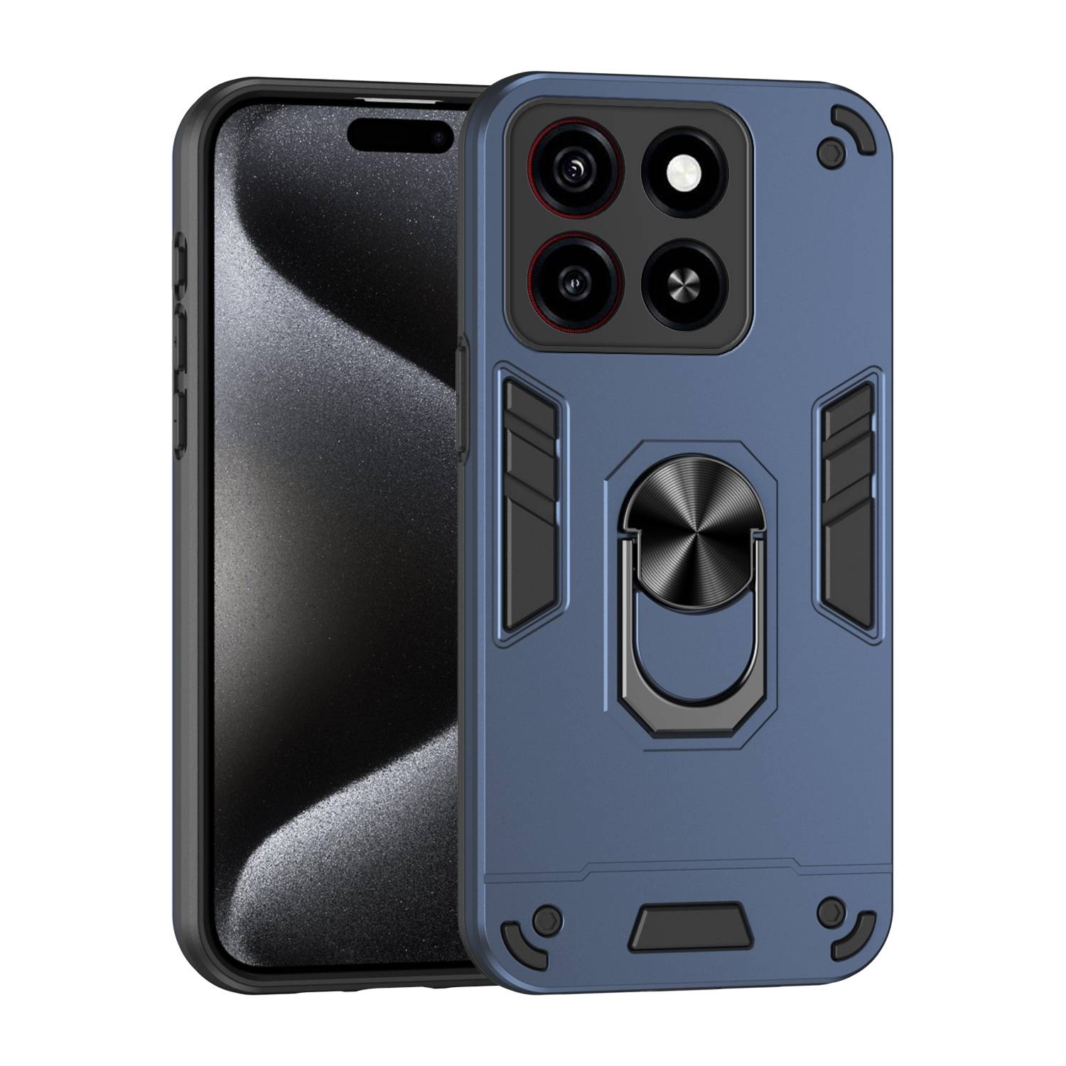 Für ZTE Blade A35 / A55 Armor Magnet Metall Ring PC Schutz Handy Hülle Case Blau