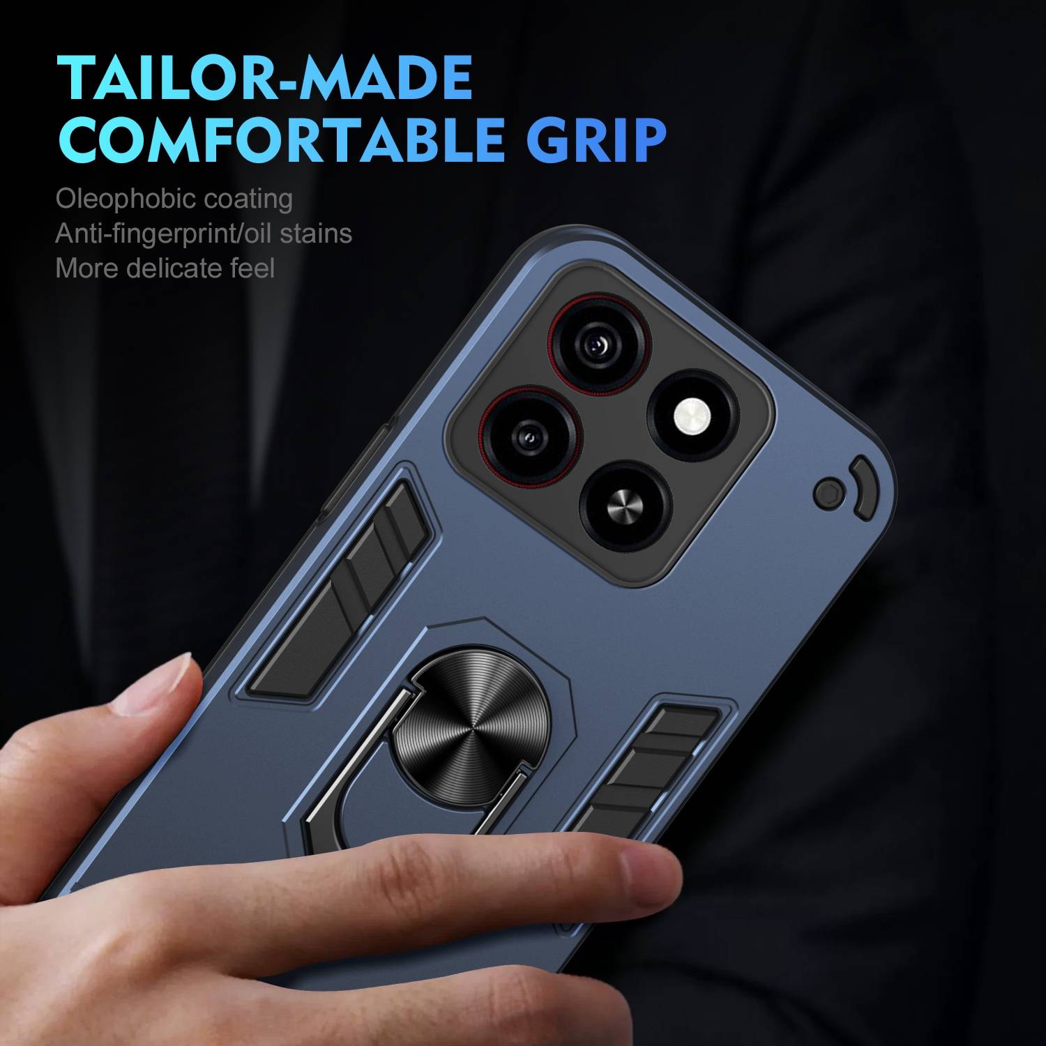 Für ZTE Blade A35 / A55 Armor Magnet Metall Ring PC Schutz Handy Hülle Case Blau
