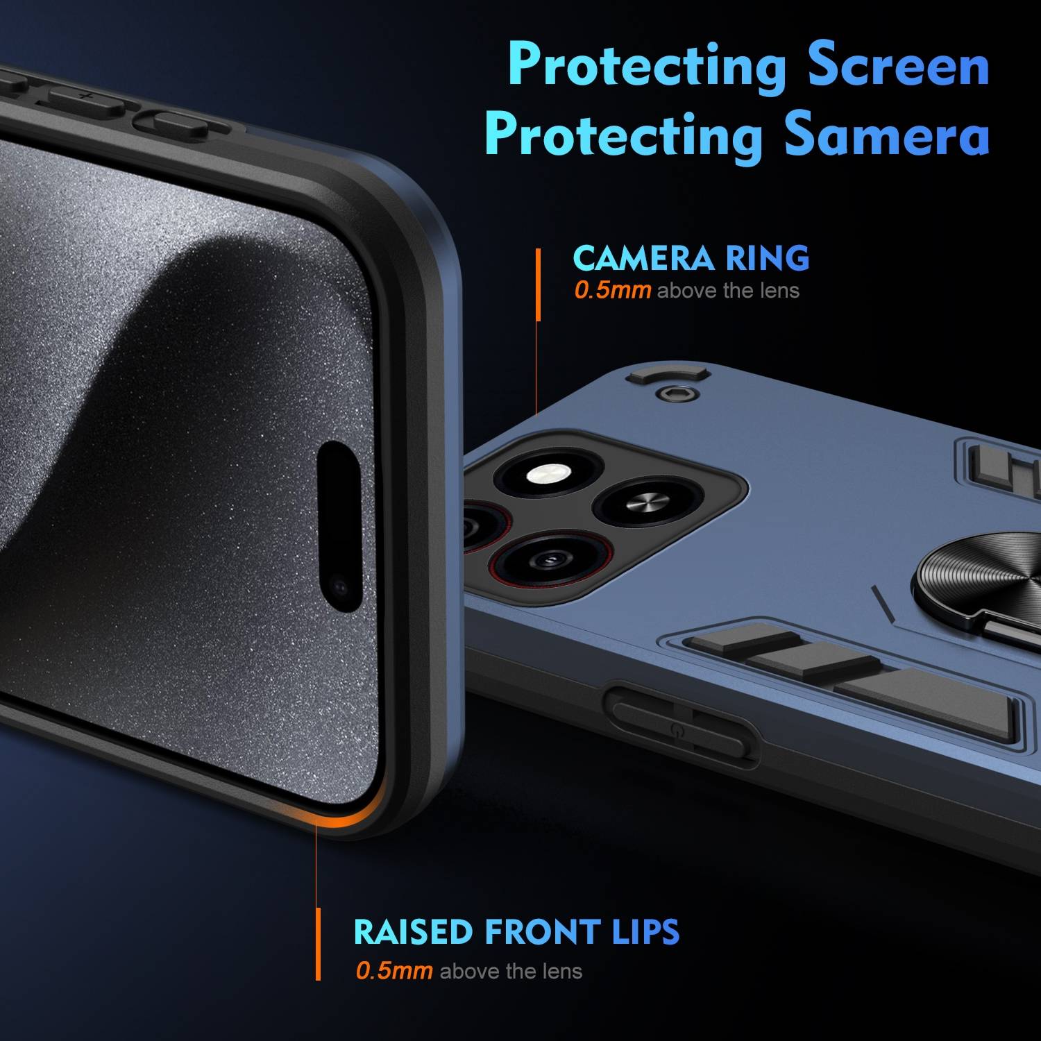 Für ZTE Blade A35 / A55 Armor Magnet Metall Ring PC Schutz Handy Hülle Case Blau