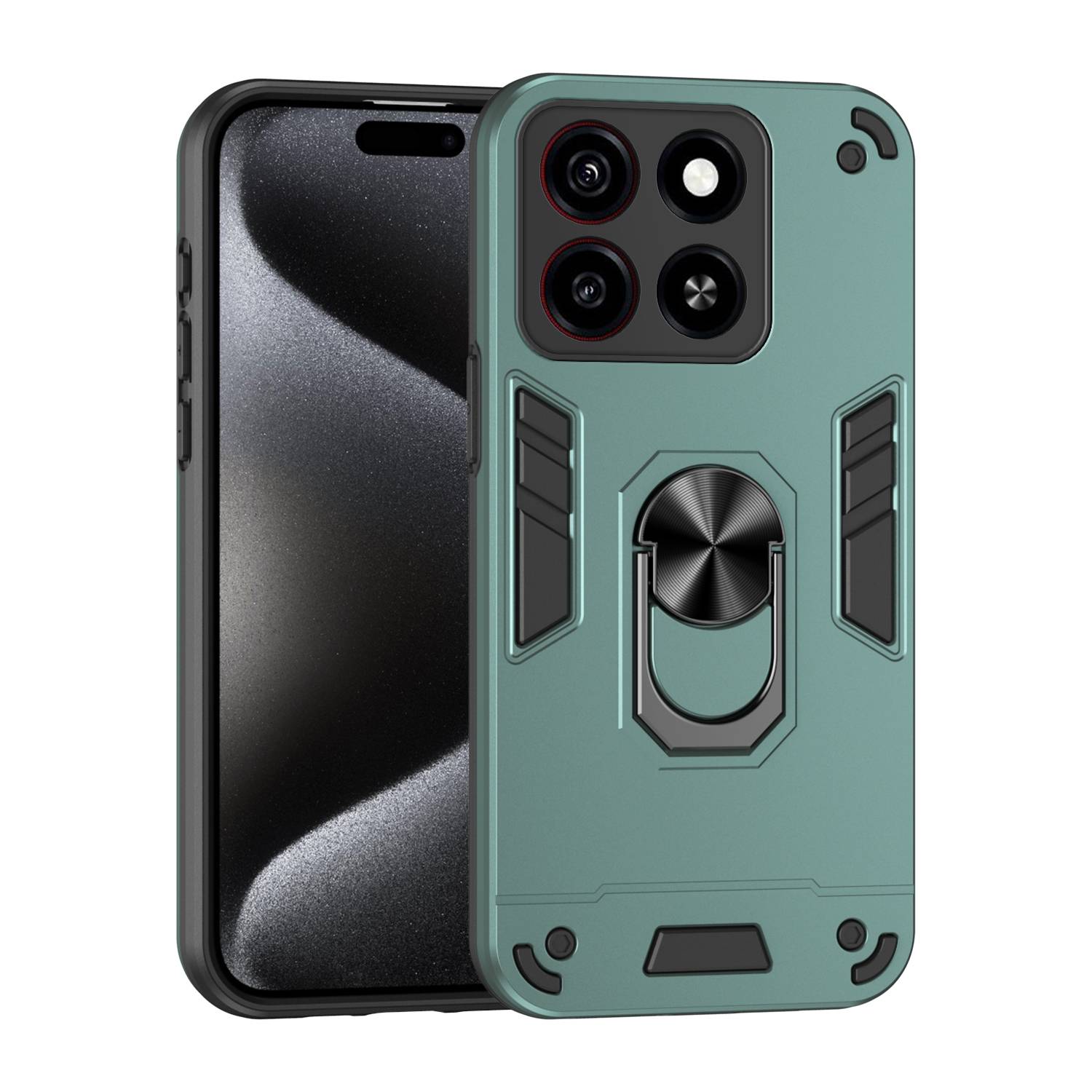 Für ZTE Blade A35 / A55 Armor Magnet Metall Ring PC Schutz Handy Hülle Case Grün