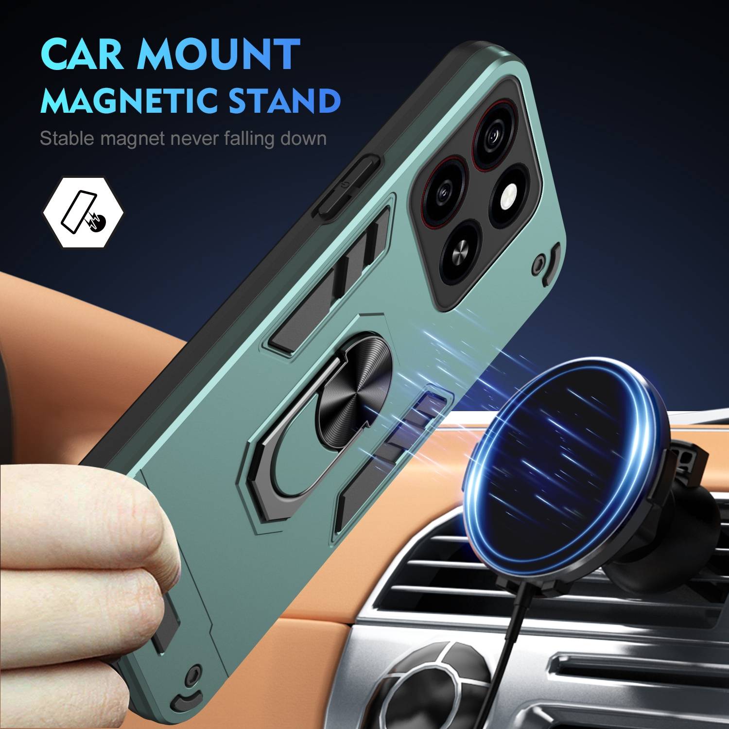 Für ZTE Blade A35 / A55 Armor Magnet Metall Ring PC Schutz Handy Hülle Case Grün