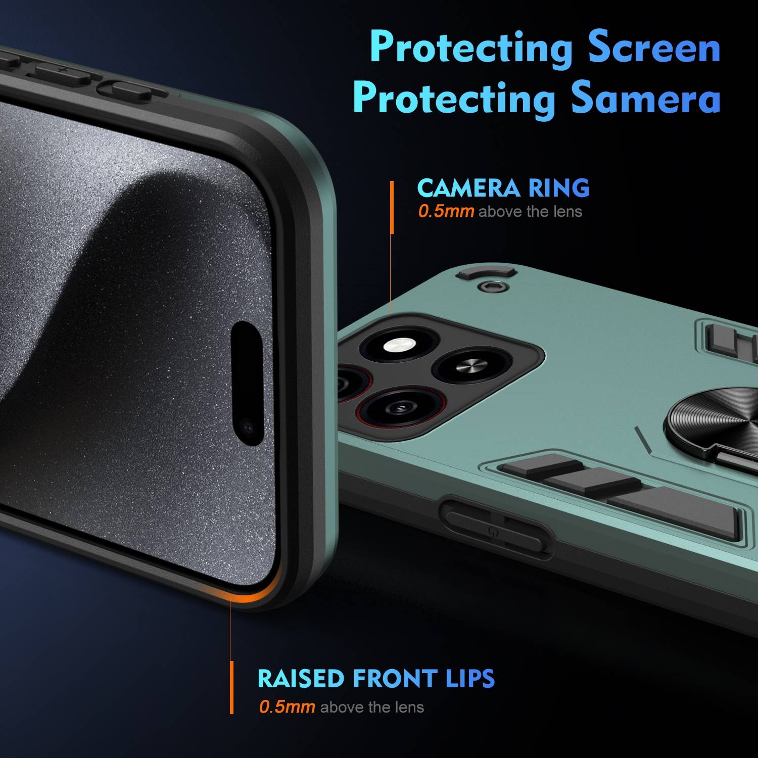 Für ZTE Blade A35 / A55 Armor Magnet Metall Ring PC Schutz Handy Hülle Case Grün