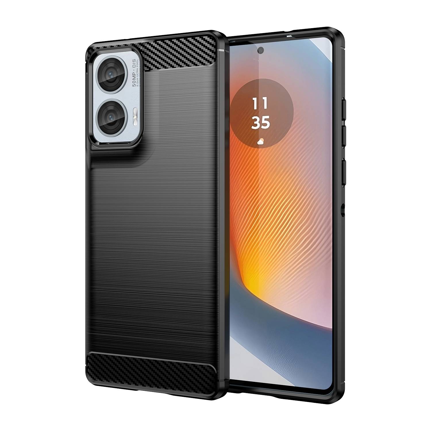 Für Motorola Moto G85 5G Carbon Brushed Design Textur TPU Handy Hülle Schwarz