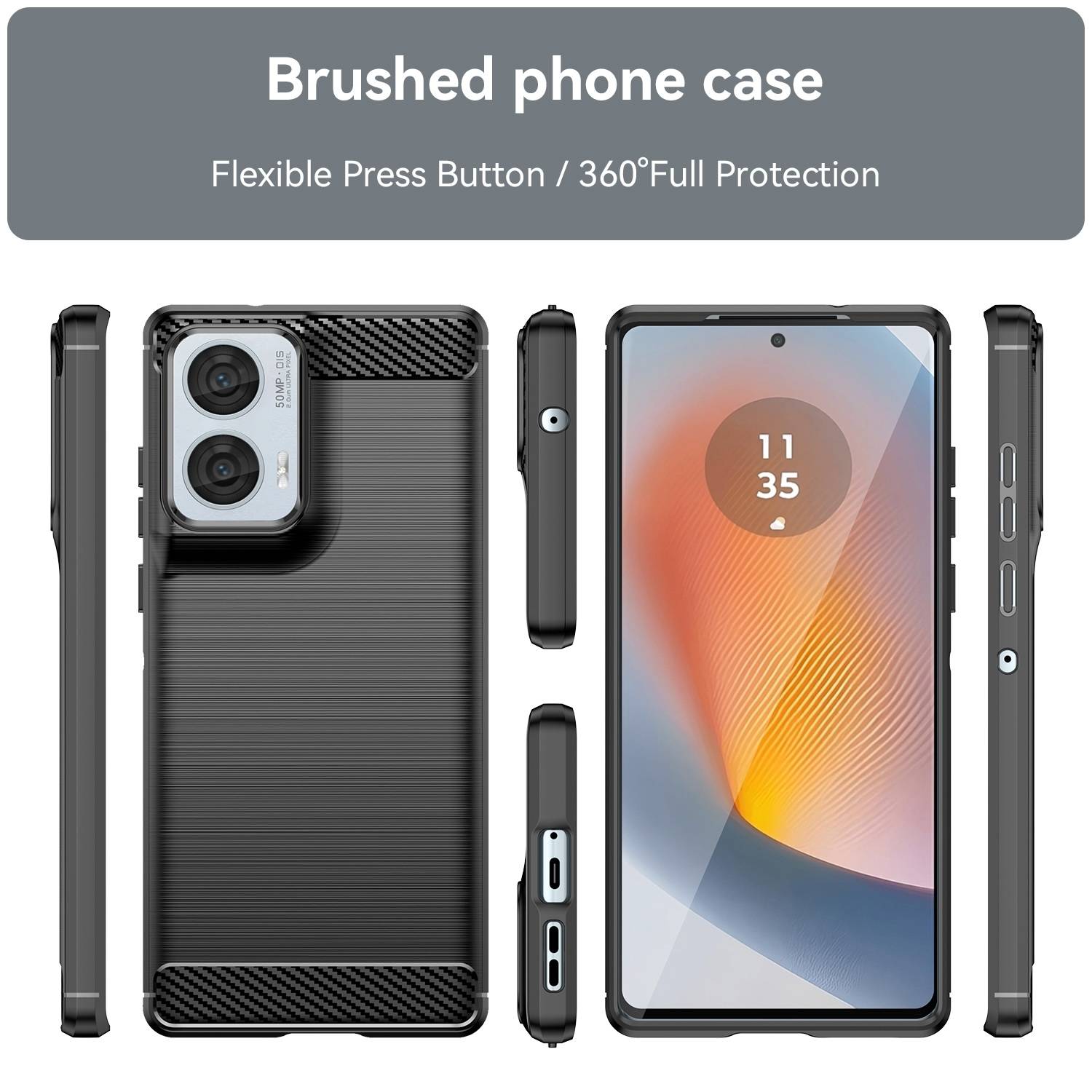 Für Motorola Moto G85 5G Carbon Brushed Design Textur TPU Handy Hülle Schwarz