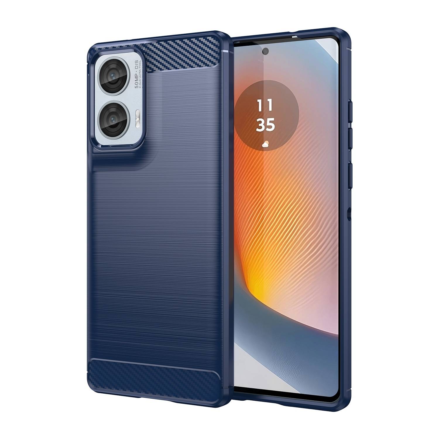 Für Motorola Moto G85 5G Carbon Brushed Design Textur TPU Handy Hülle Case Blau