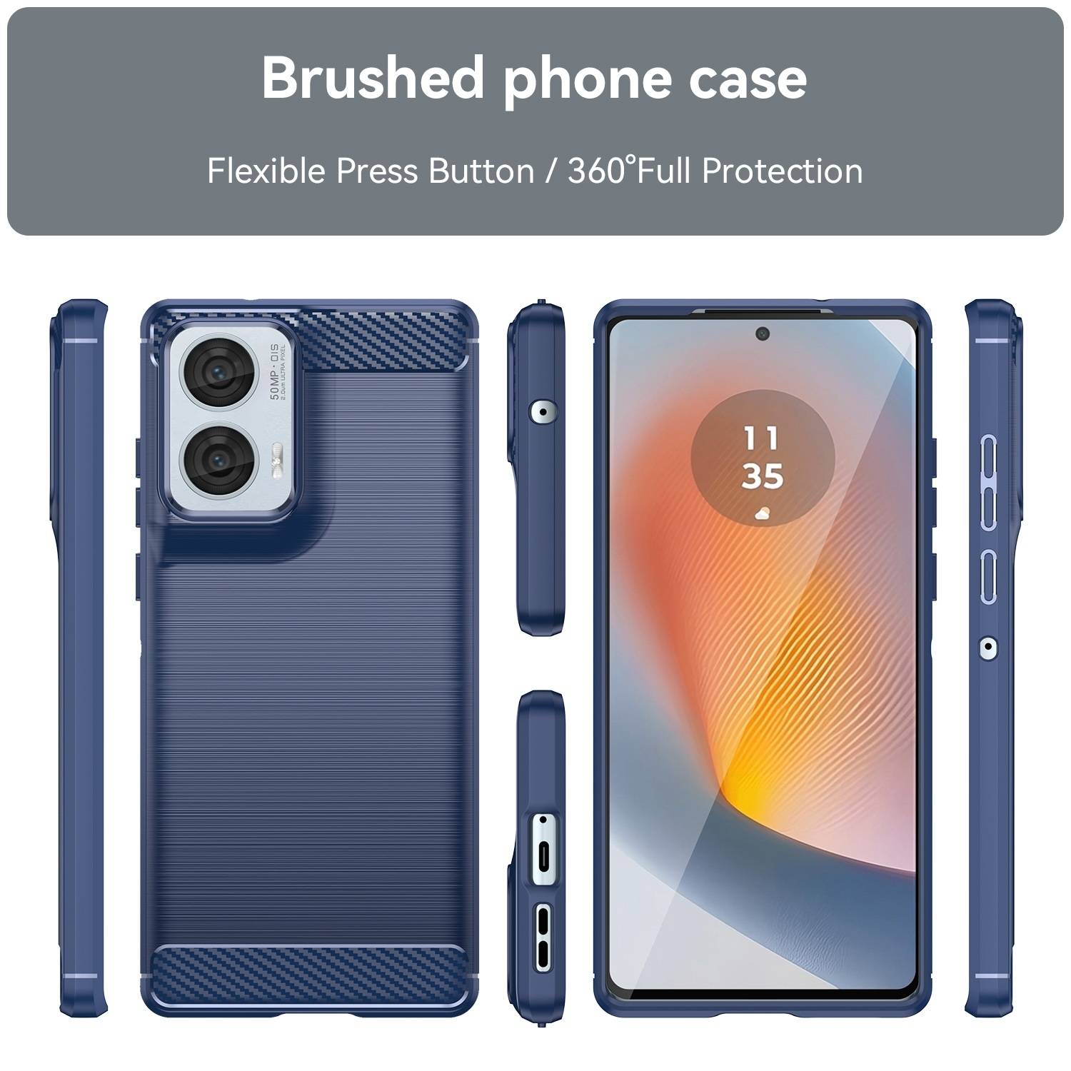 Für Motorola Moto G85 5G Carbon Brushed Design Textur TPU Handy Hülle Case Blau
