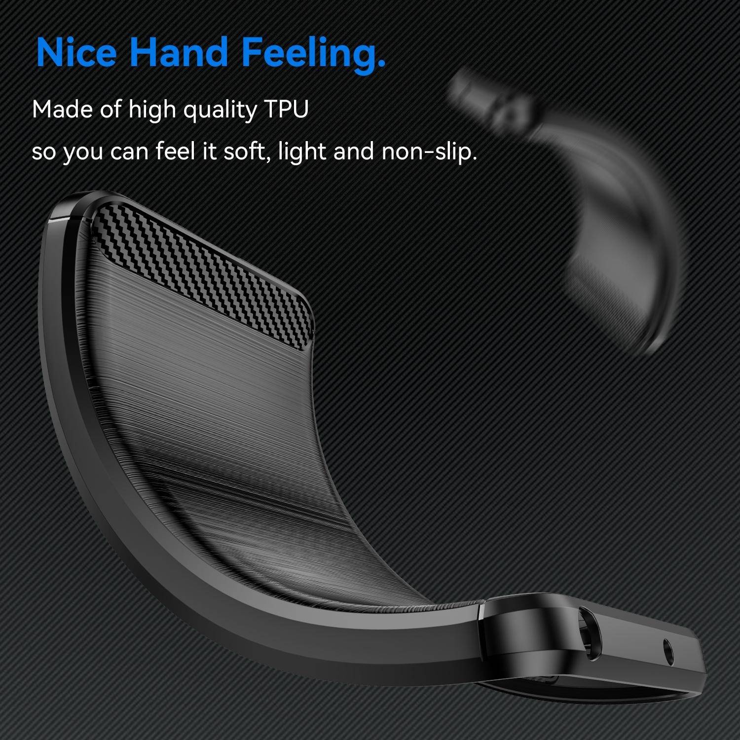 Für Motorola Moto E15 Carbon Fiber Brushed Design Textur TPU Handy Hülle Schwarz