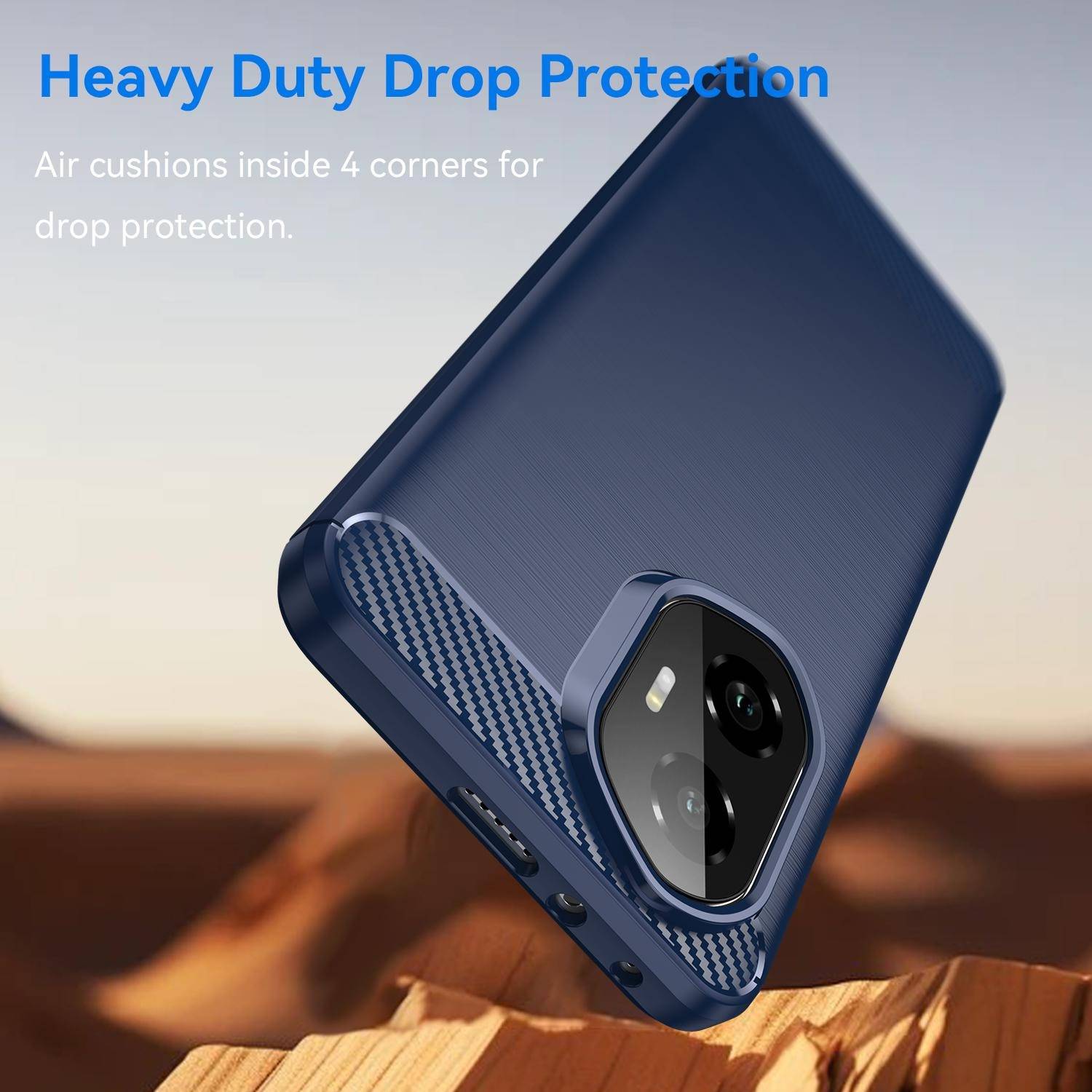 Für Honor 300 Carbon Faser Brushed Design Textur TPU Handy Hülle Cover Blau