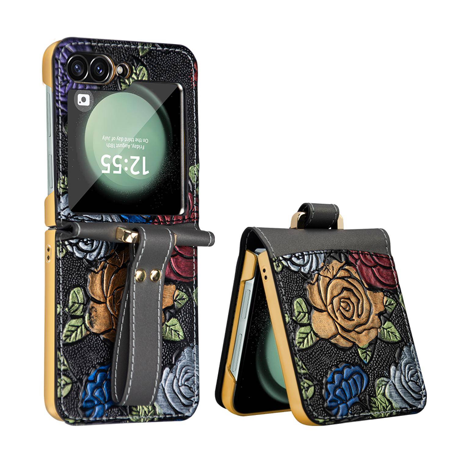 Für Samsung Galaxy Z Flip6 Full Cover Motiv Hülle Handschlaufe integriertem Glas