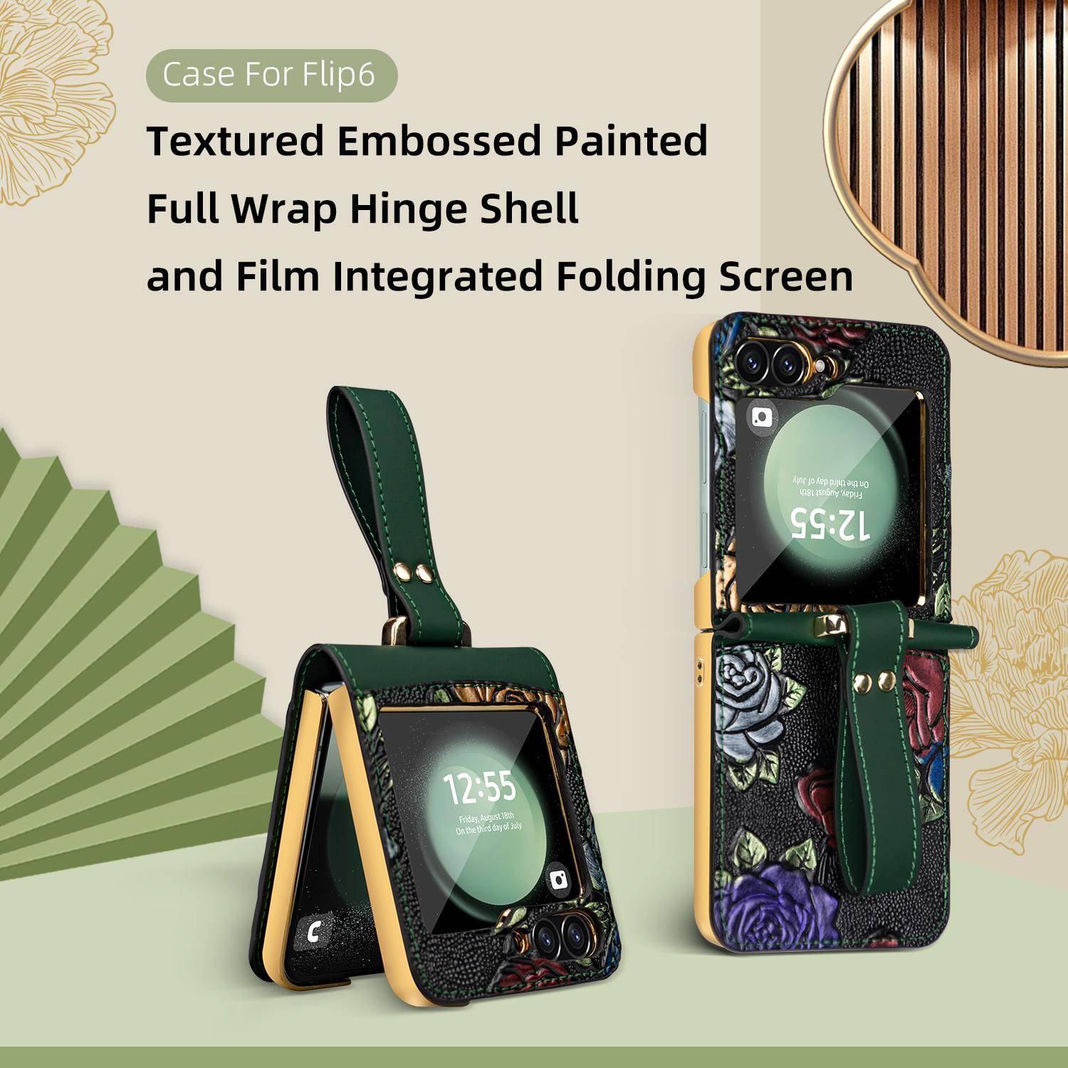 Für Samsung Galaxy Z Flip6 Full Cover Motiv Hülle Handschlaufe integriertem Glas