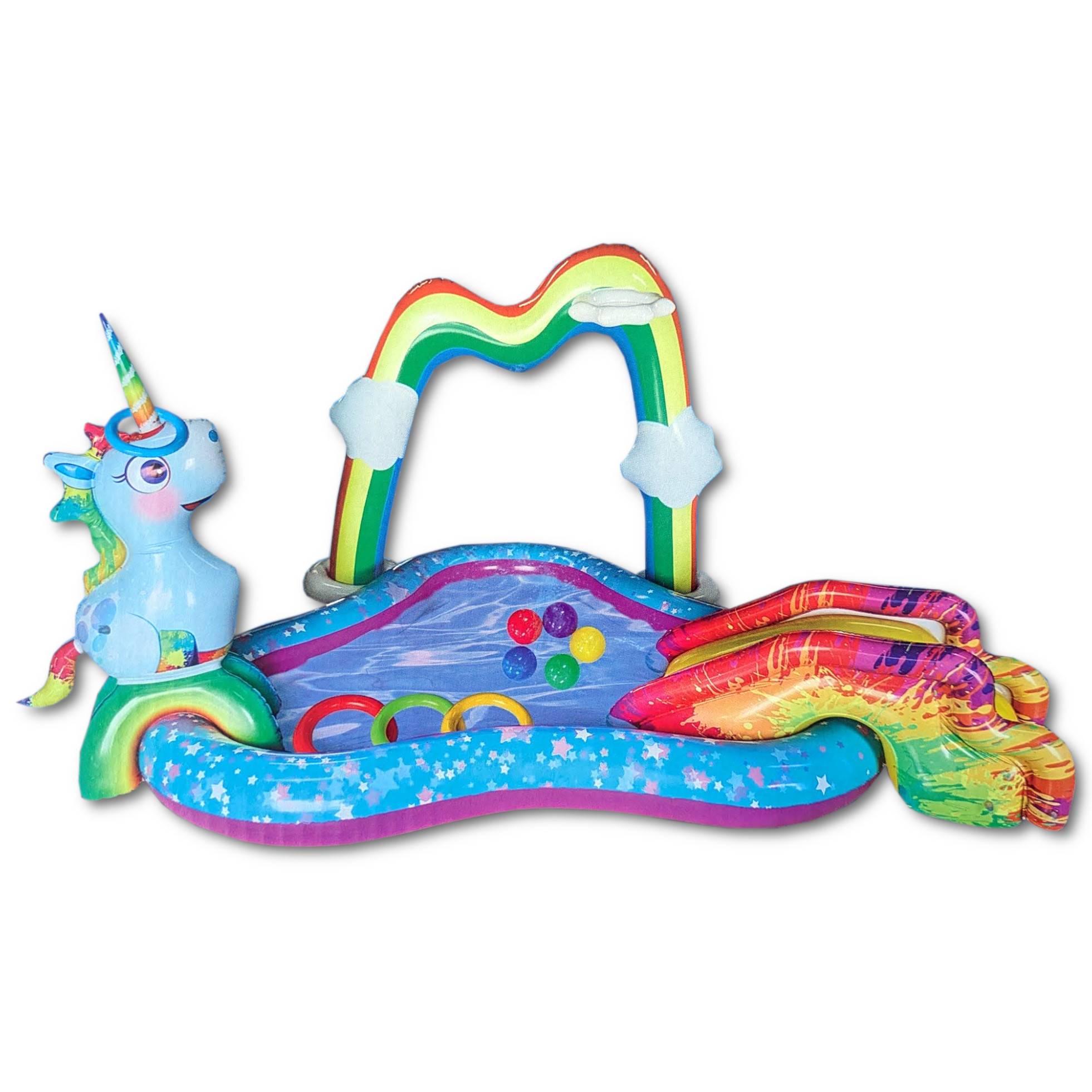 Happy People 77462 - Playcenter - Einhorn mit Rutsche (254x198x145cm) Planschbecken Pool